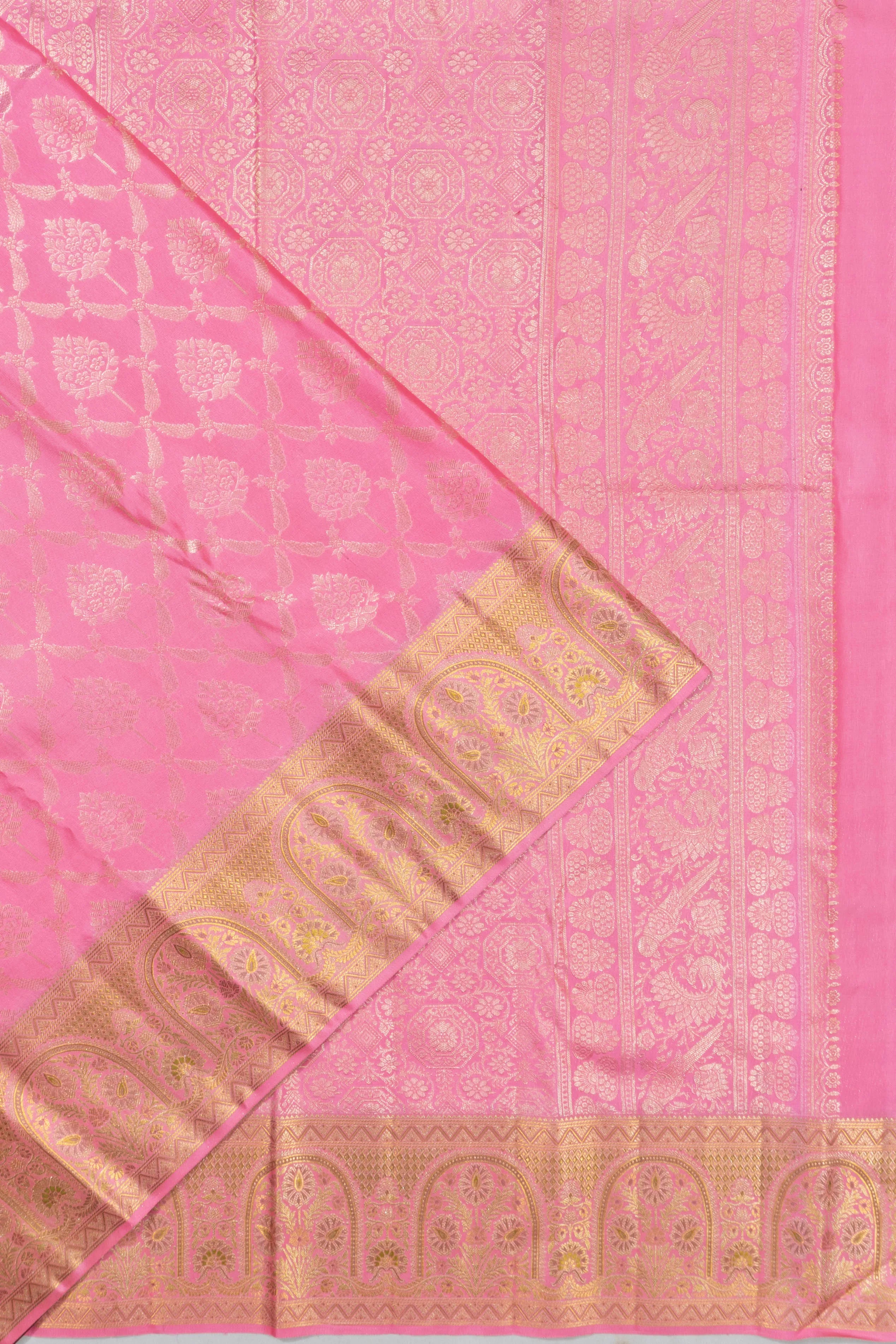 Kanchipuram Silk Brocade Baby Pink Saree