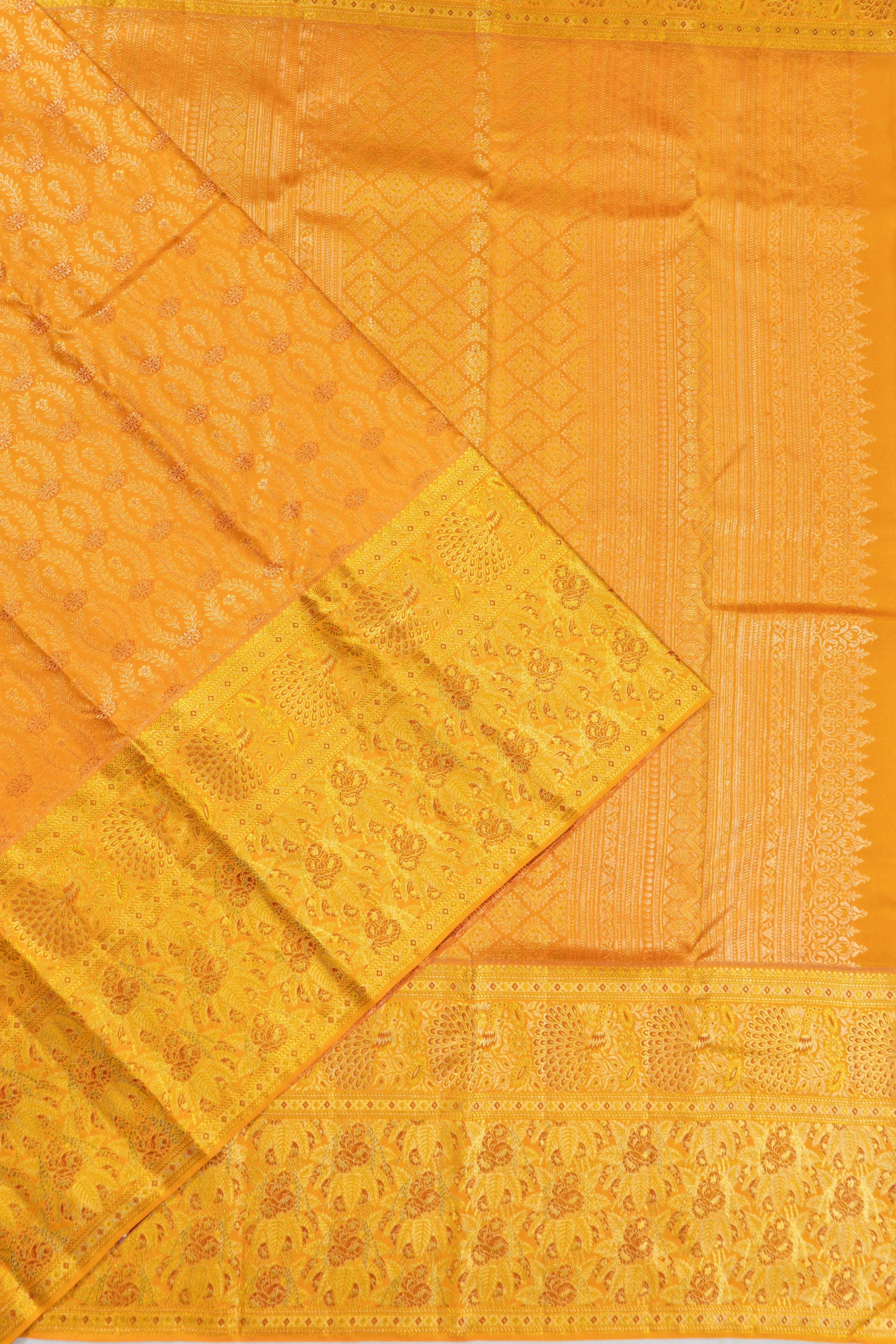 Kanchipuram Silk Brocade Mustard Yellow Saree