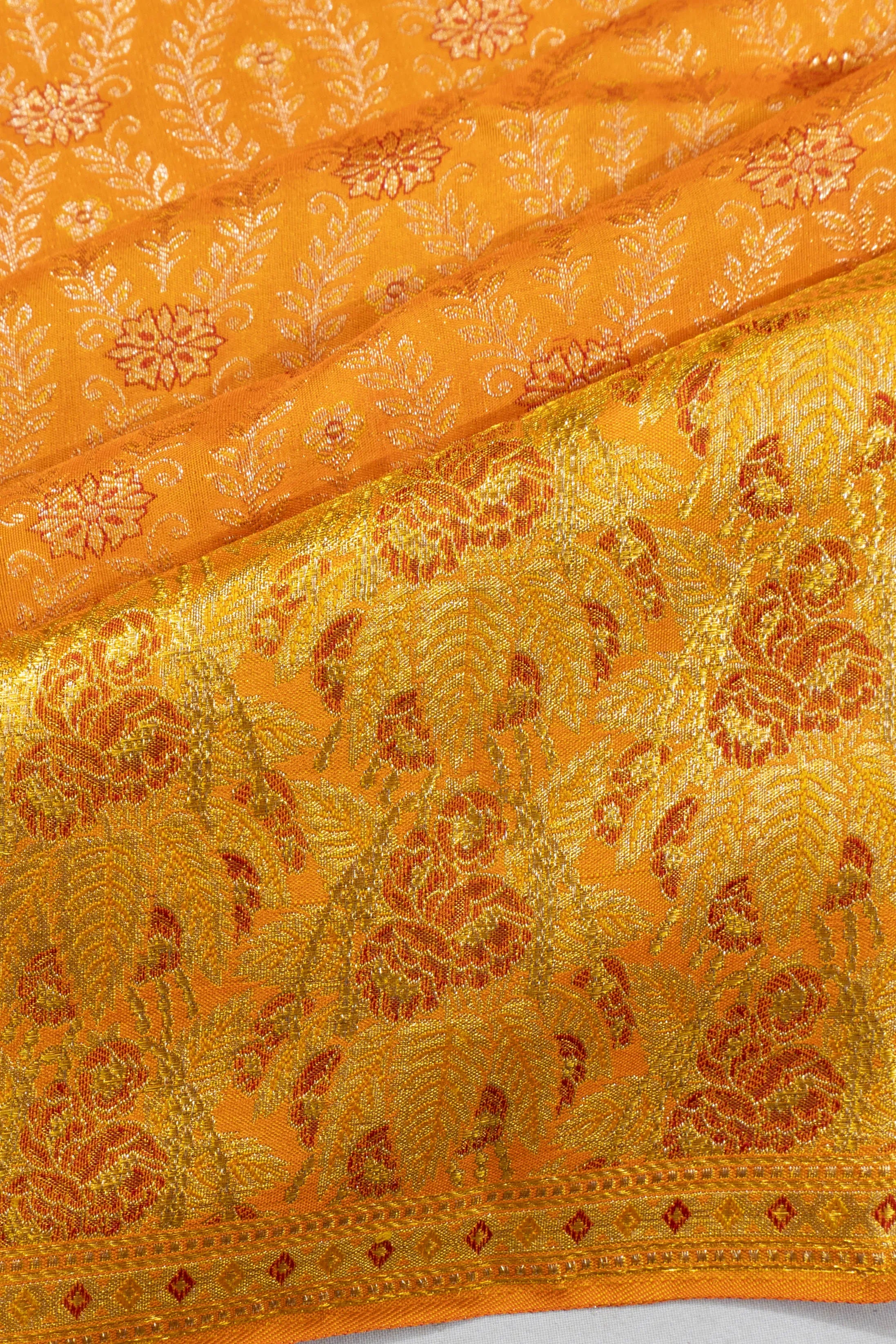 Kanchipuram Silk Brocade Mustard Yellow Saree