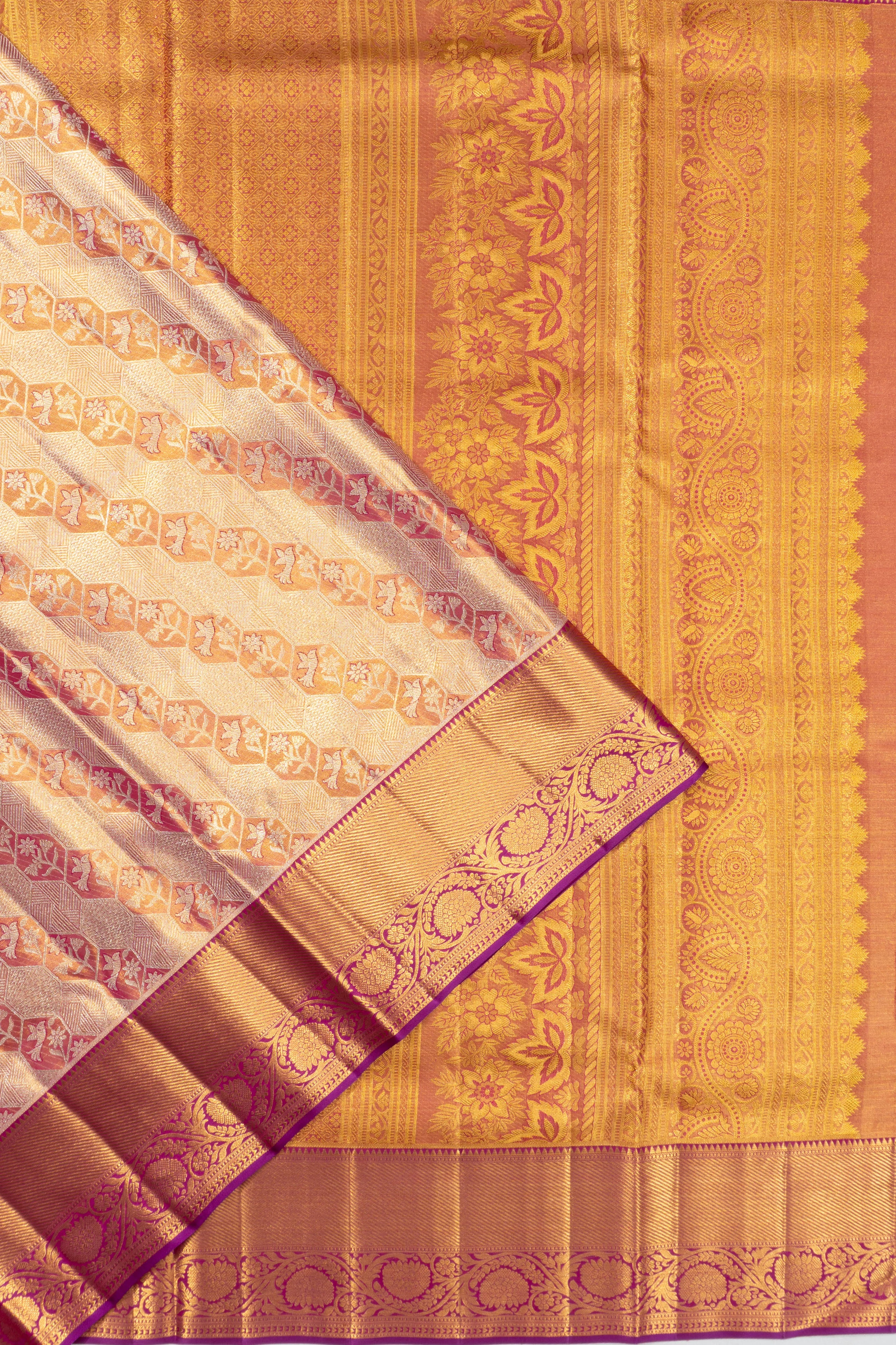 Kanchipuram Silk Tissue Brocade Gold Saree