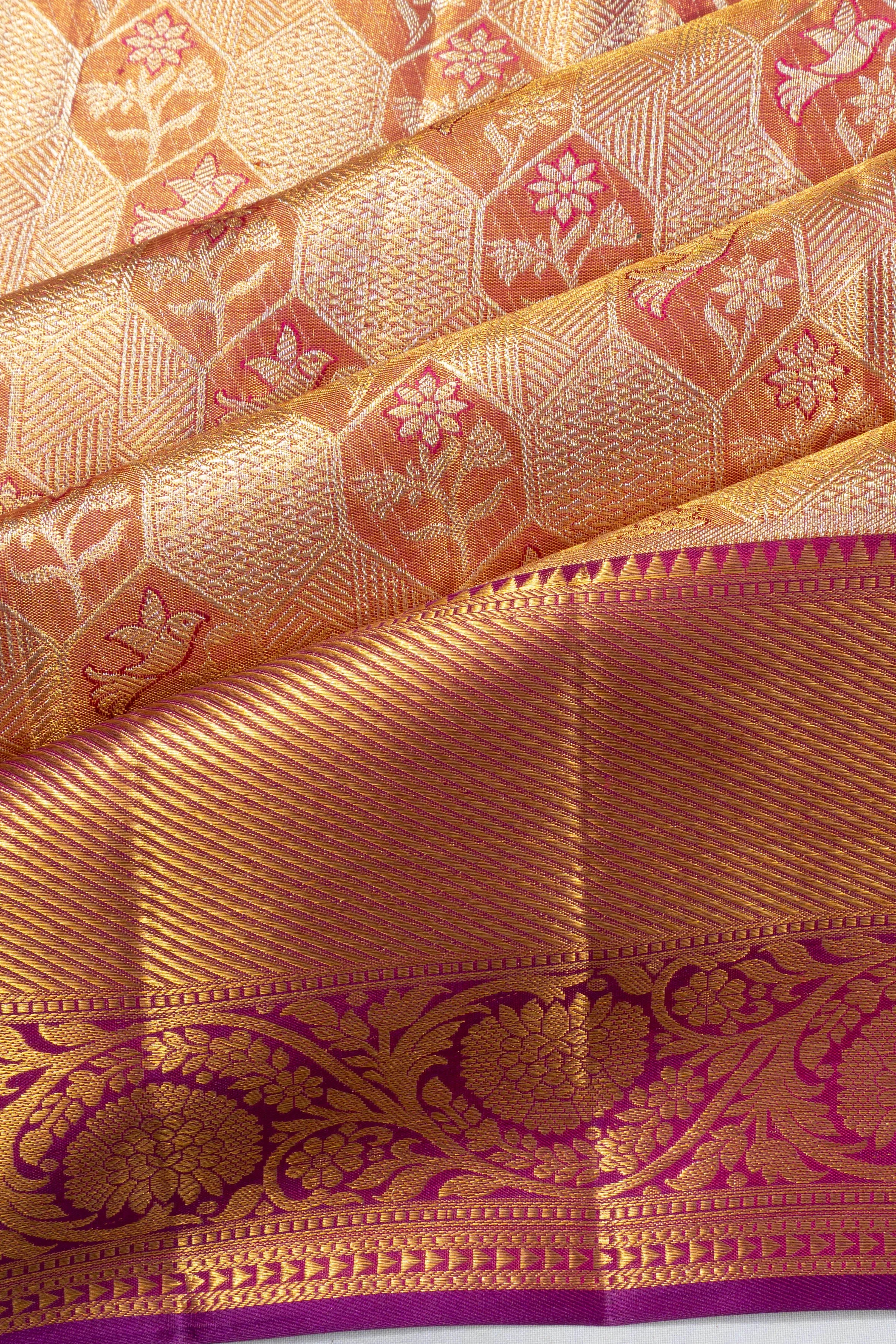 Kanchipuram Silk Tissue Brocade Gold Saree