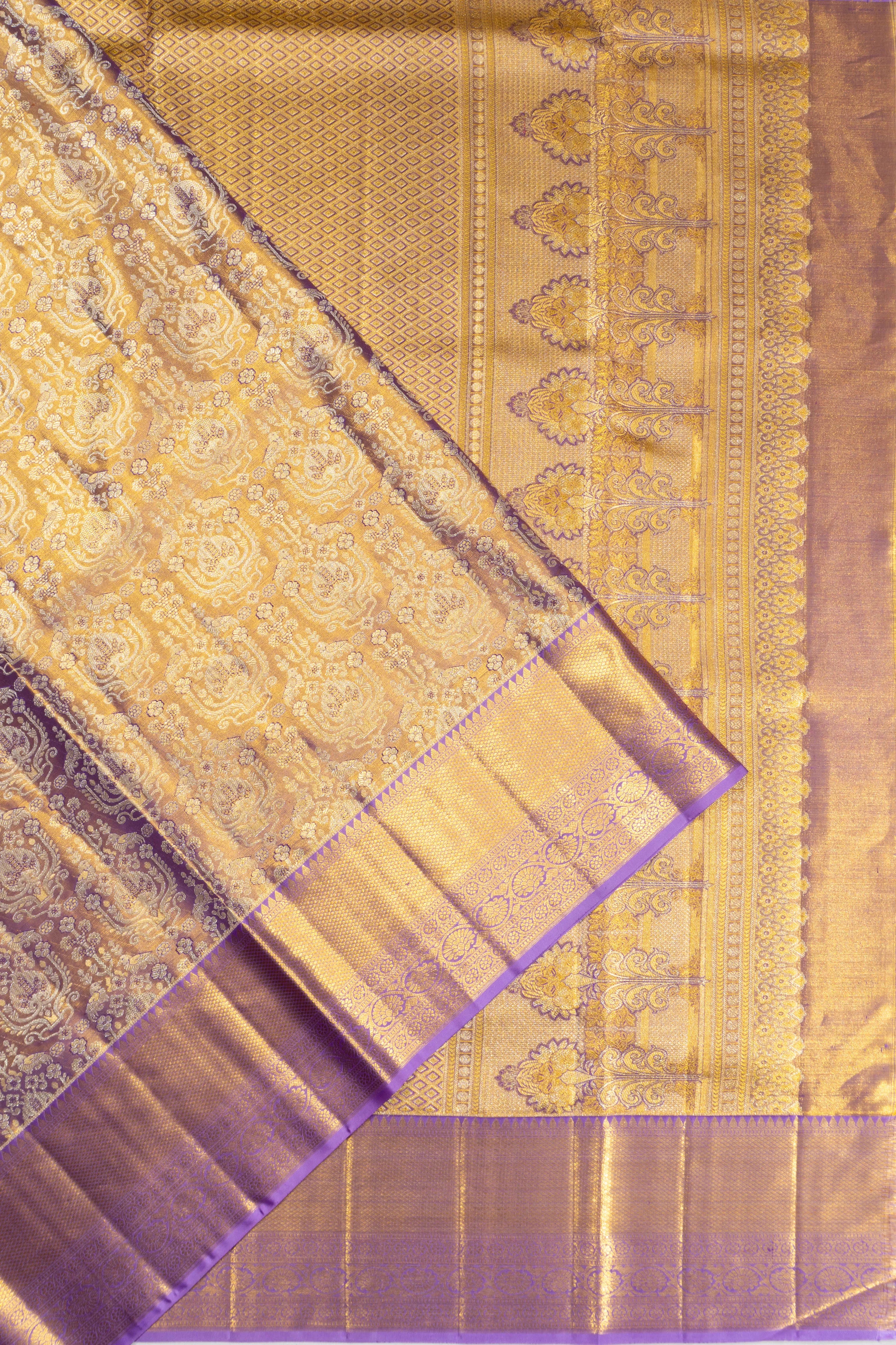 Kanchipuram Silk Tissue Brocade Lavender Saree