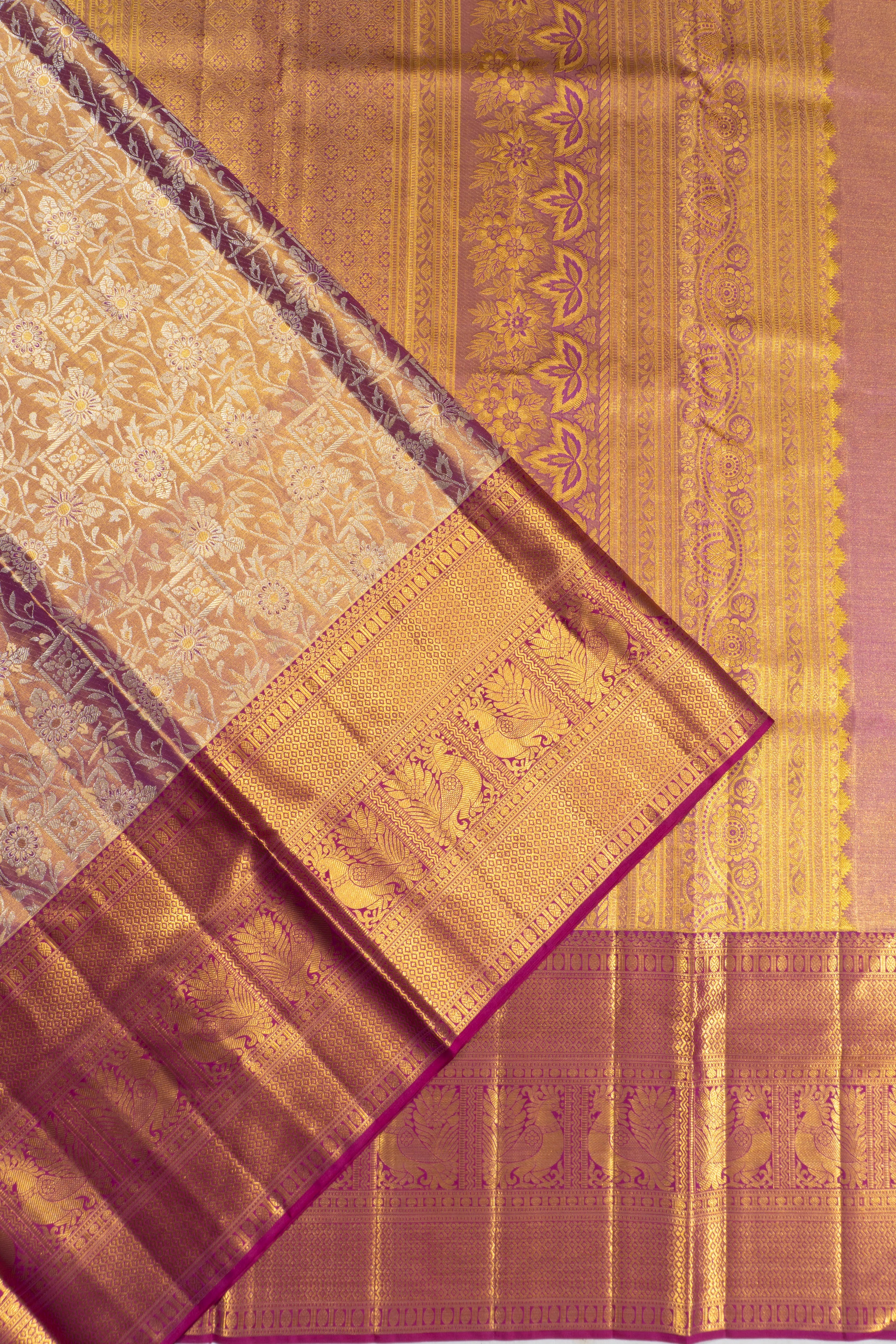 Kanchipuram Silk Tissue Brocade Gold Saree