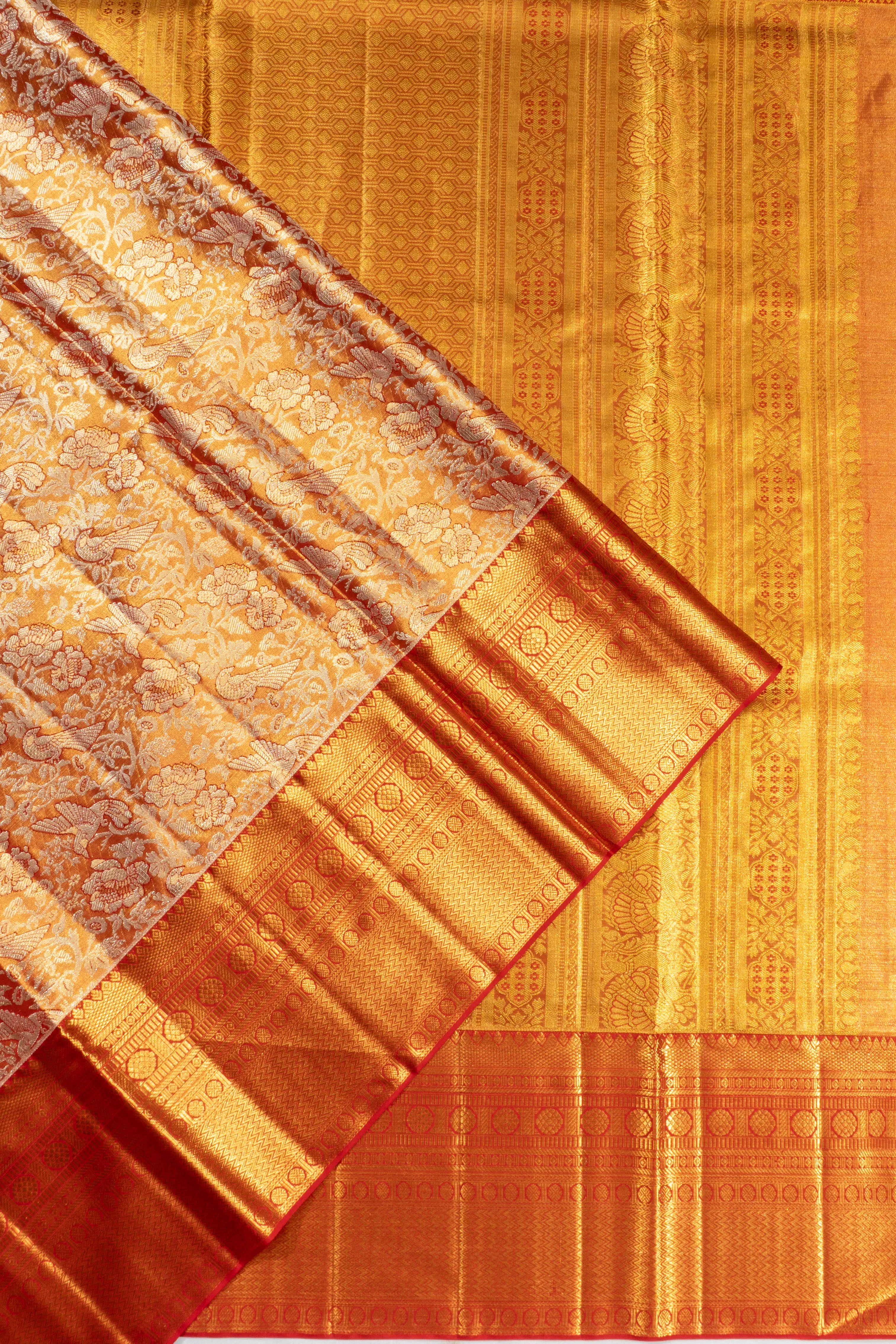 Kanchipuram Silk Tissue Brocade Red Saree