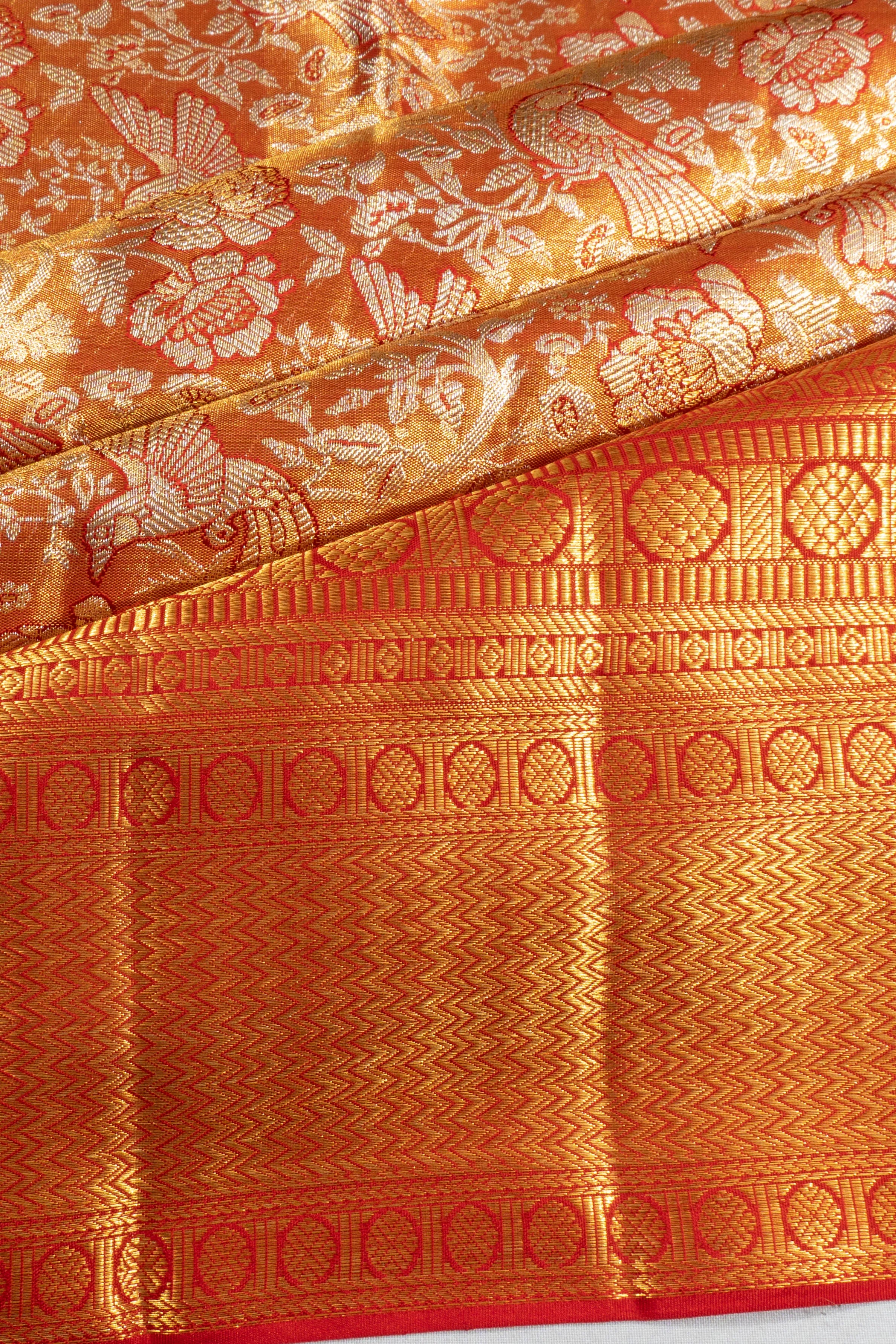 Kanchipuram Silk Tissue Brocade Red Saree