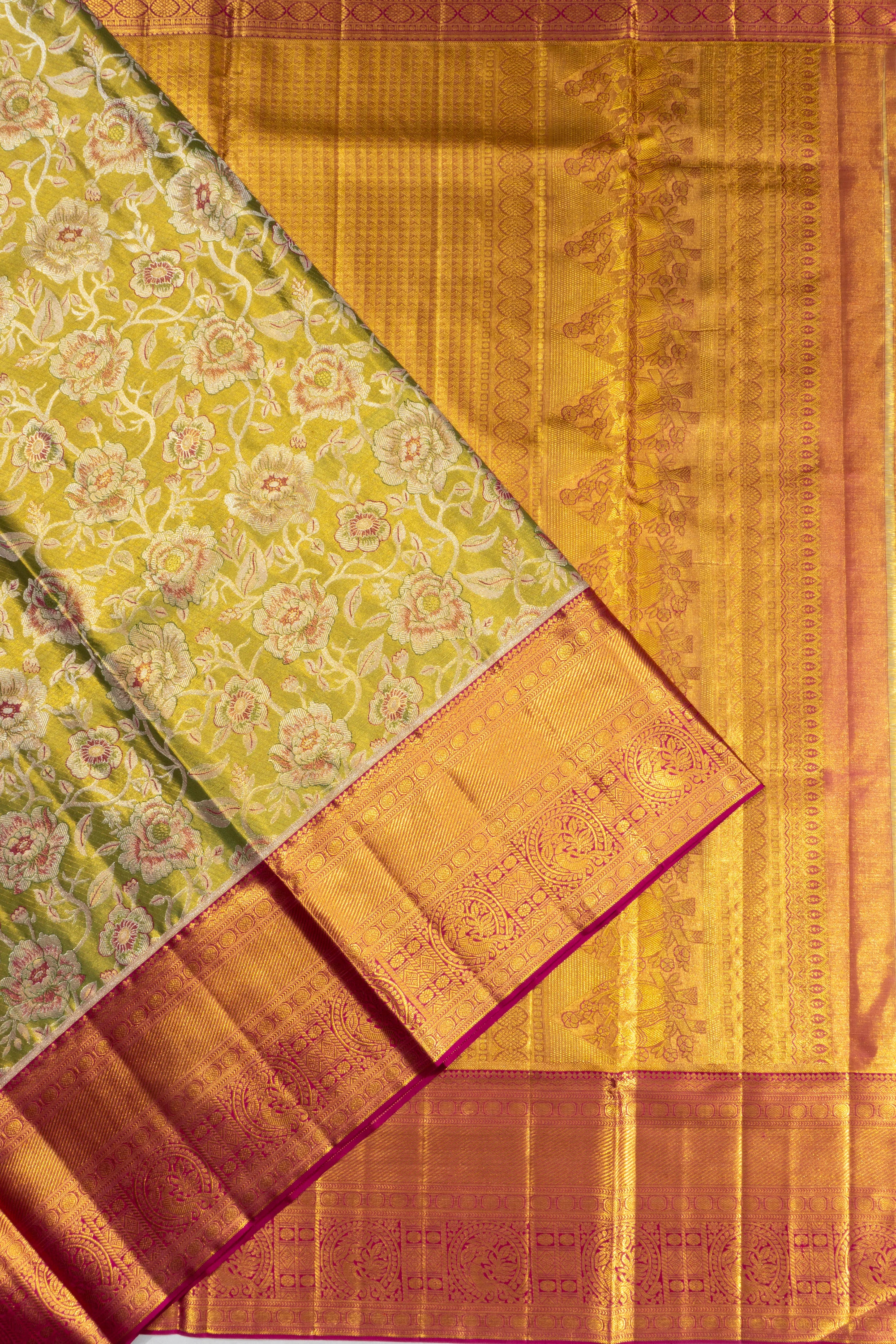 Kanchipuram Silk Tissue Brocade Green Saree