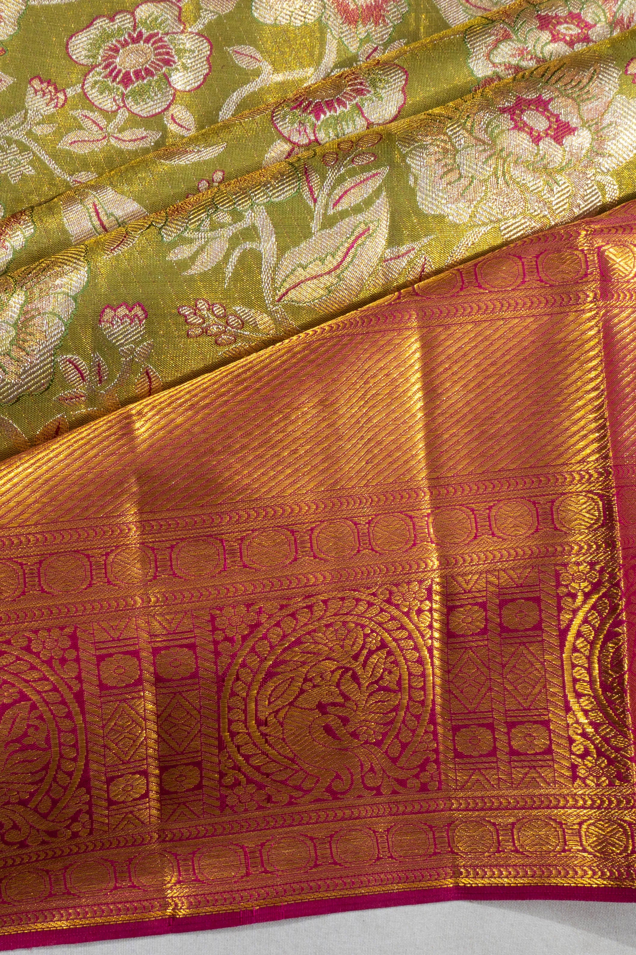 Kanchipuram Silk Tissue Brocade Green Saree