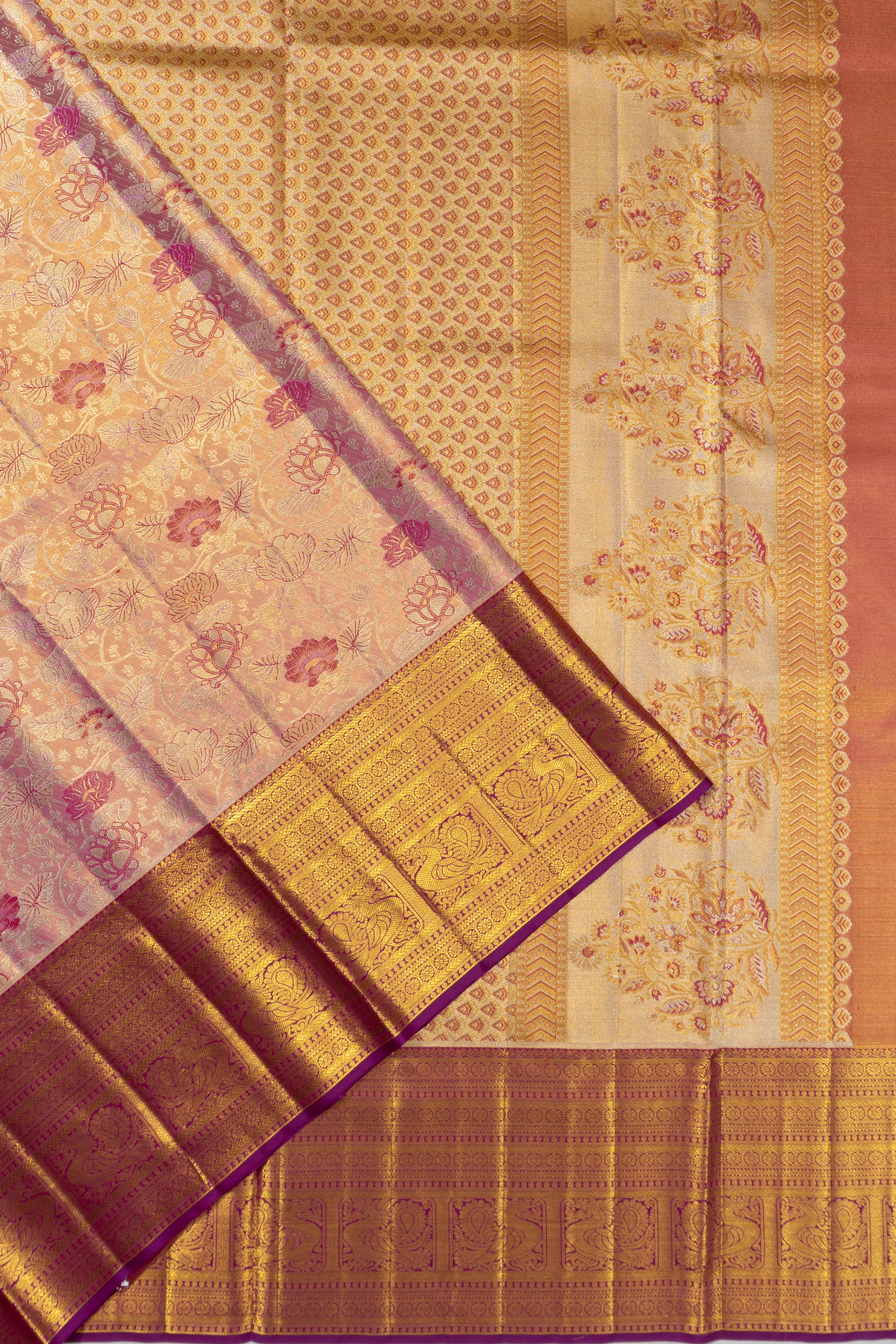 Kanchipuram Silk Tissue Brocade Pink Saree