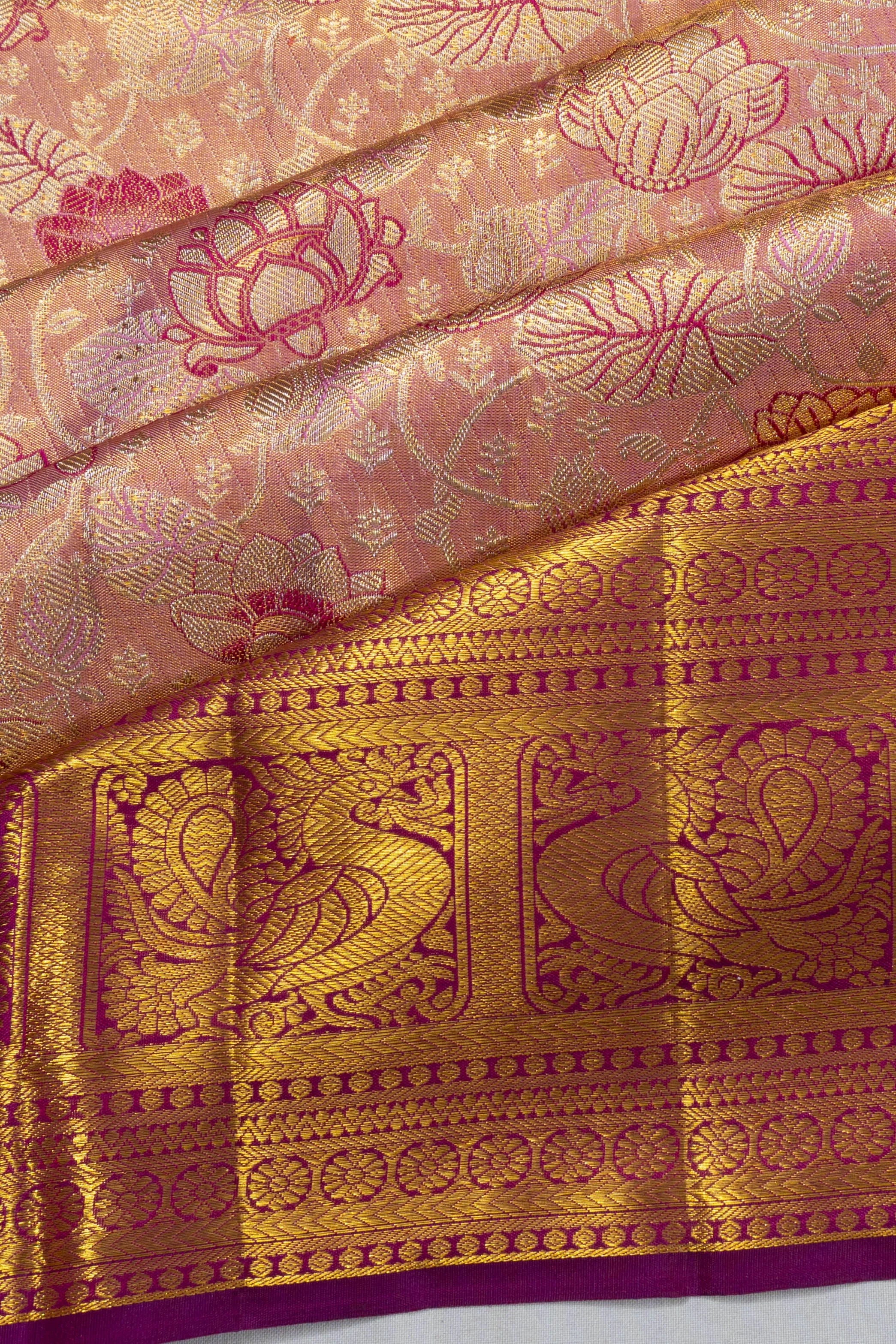 Kanchipuram Silk Tissue Brocade Pink Saree