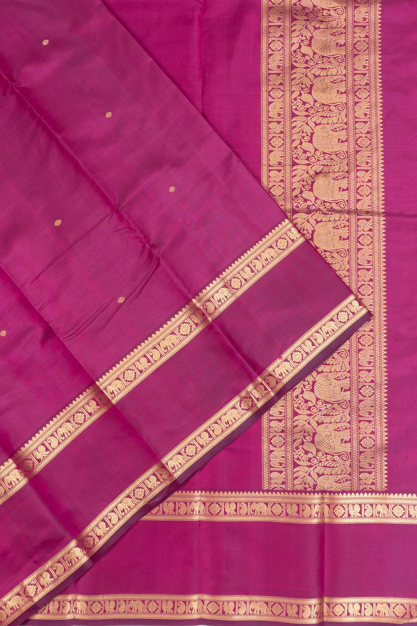 Classic Kanchipuram Silk Butta Purple Saree With Rettai Pettu Border