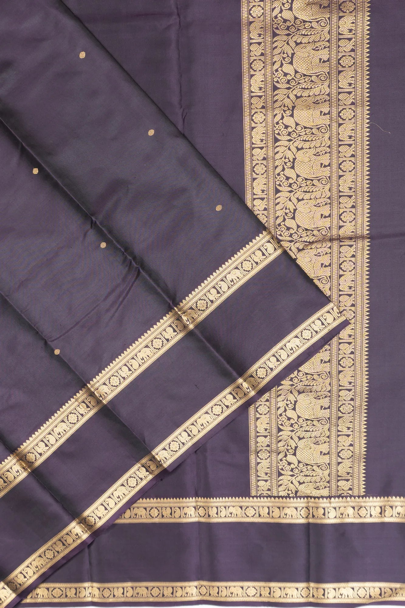 Classic Kanchipuram Silk Butta Midnight Blue Saree With Rettai Pettu Border