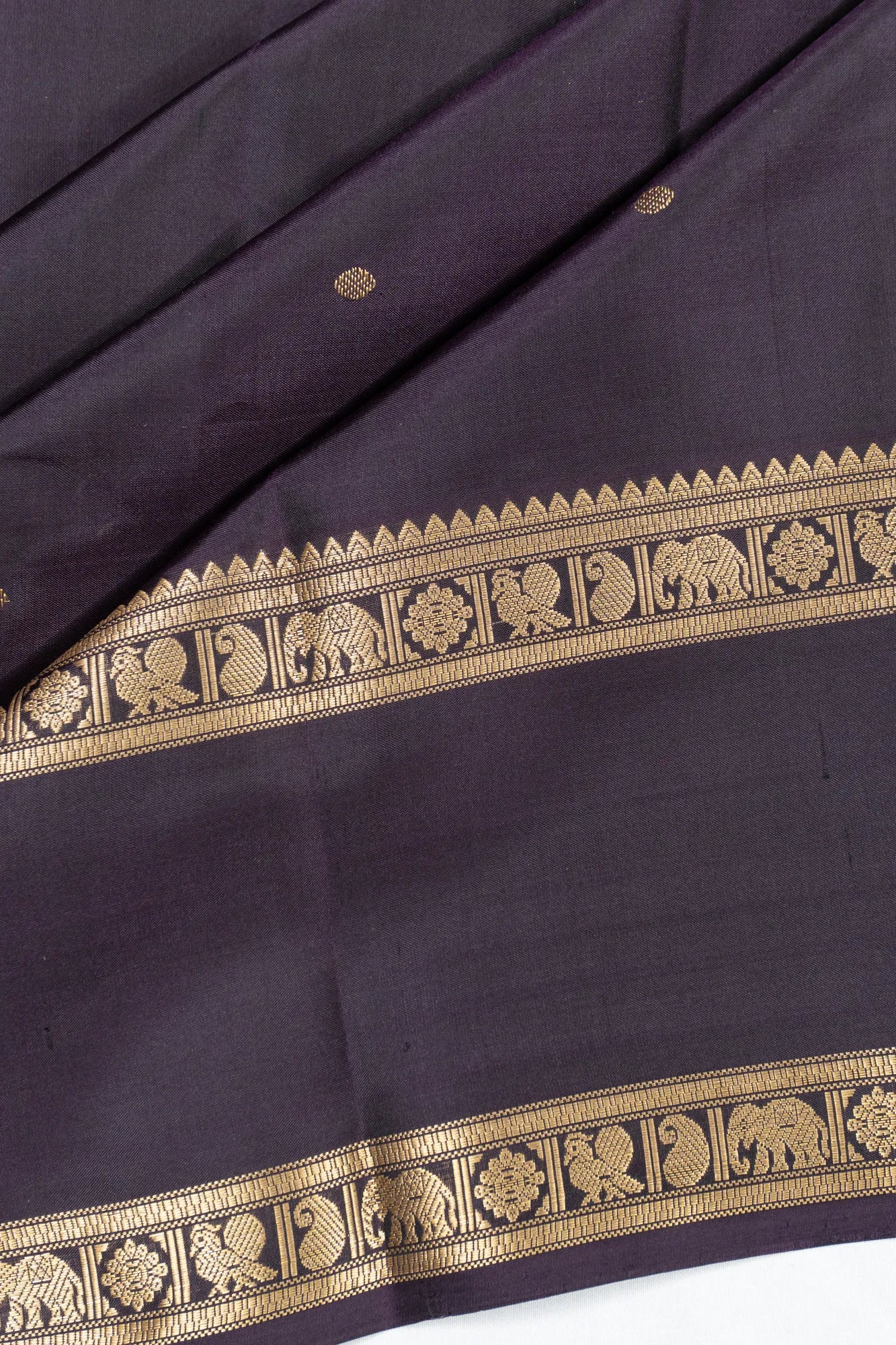 Classic Kanchipuram Silk Butta Midnight Blue Saree With Rettai Pettu Border