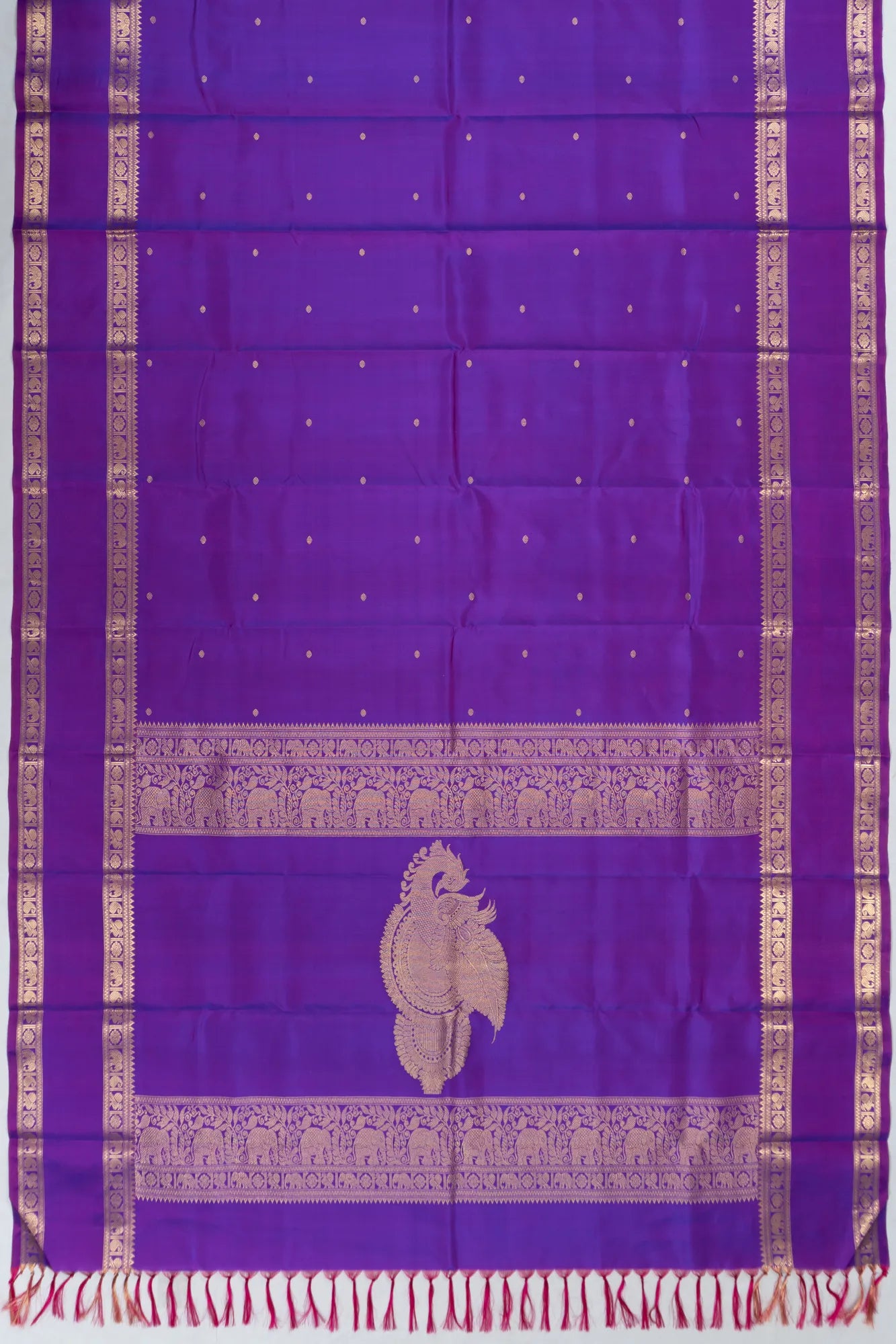Classic Kanchipuram Silk Butta Violet Saree With Rettai Pettu Border