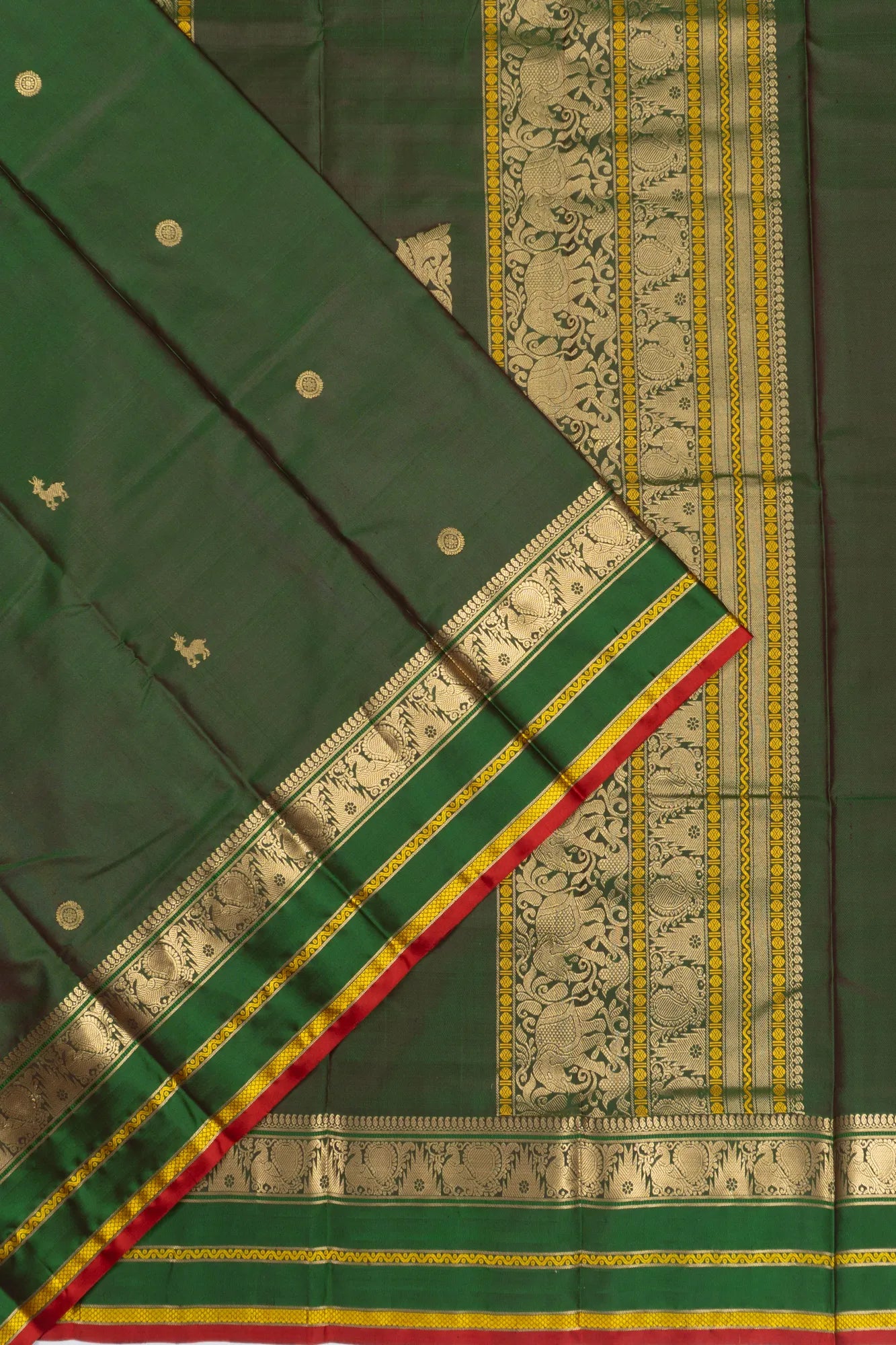 Classic Kanchipuram Silk Butta Dark Green Saree