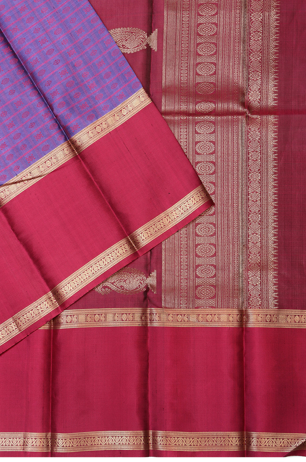Taranga Kanchi Silk Checks And Butta Violet Saree