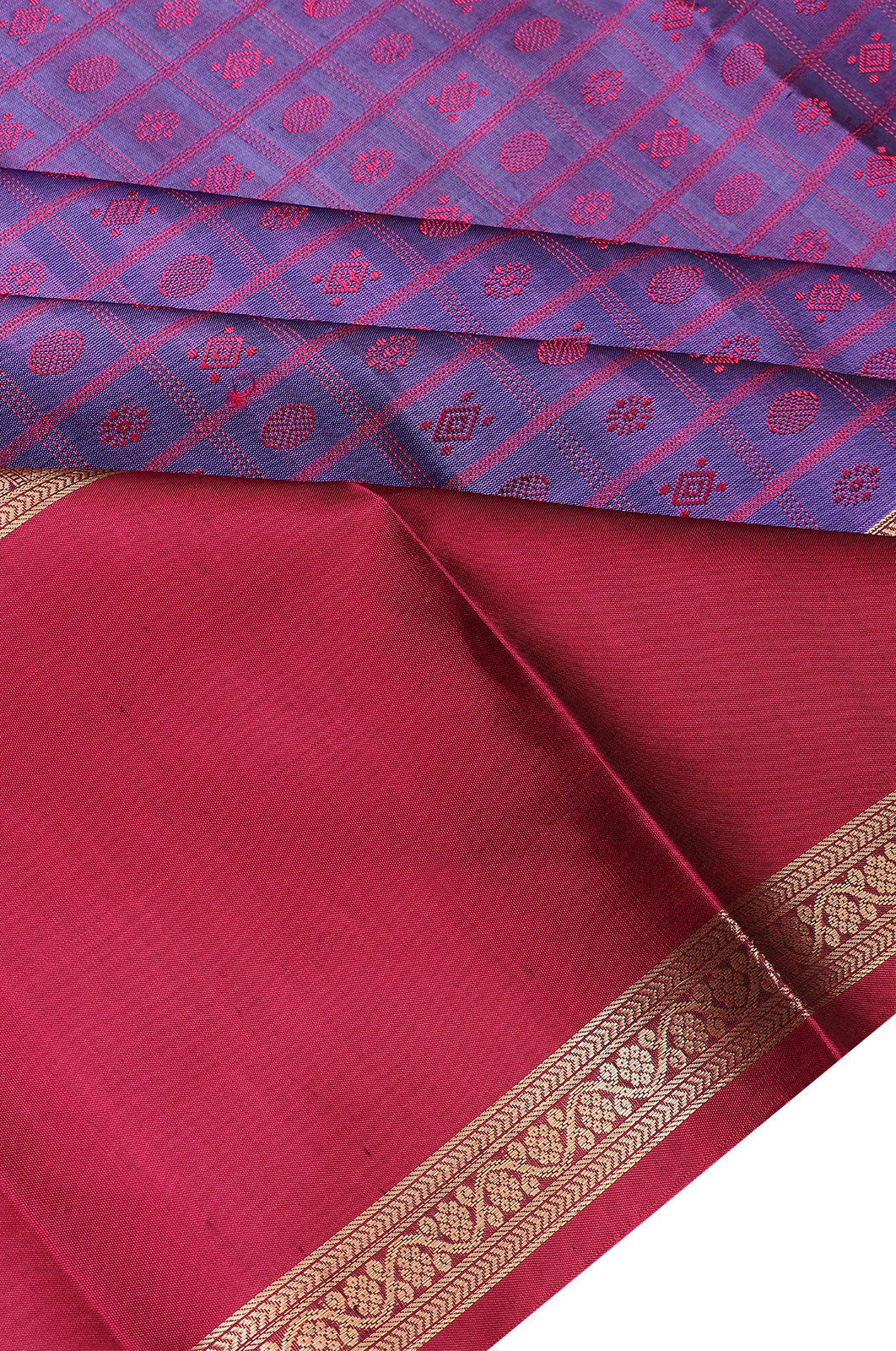 Taranga Kanchi Silk Checks And Butta Violet Saree