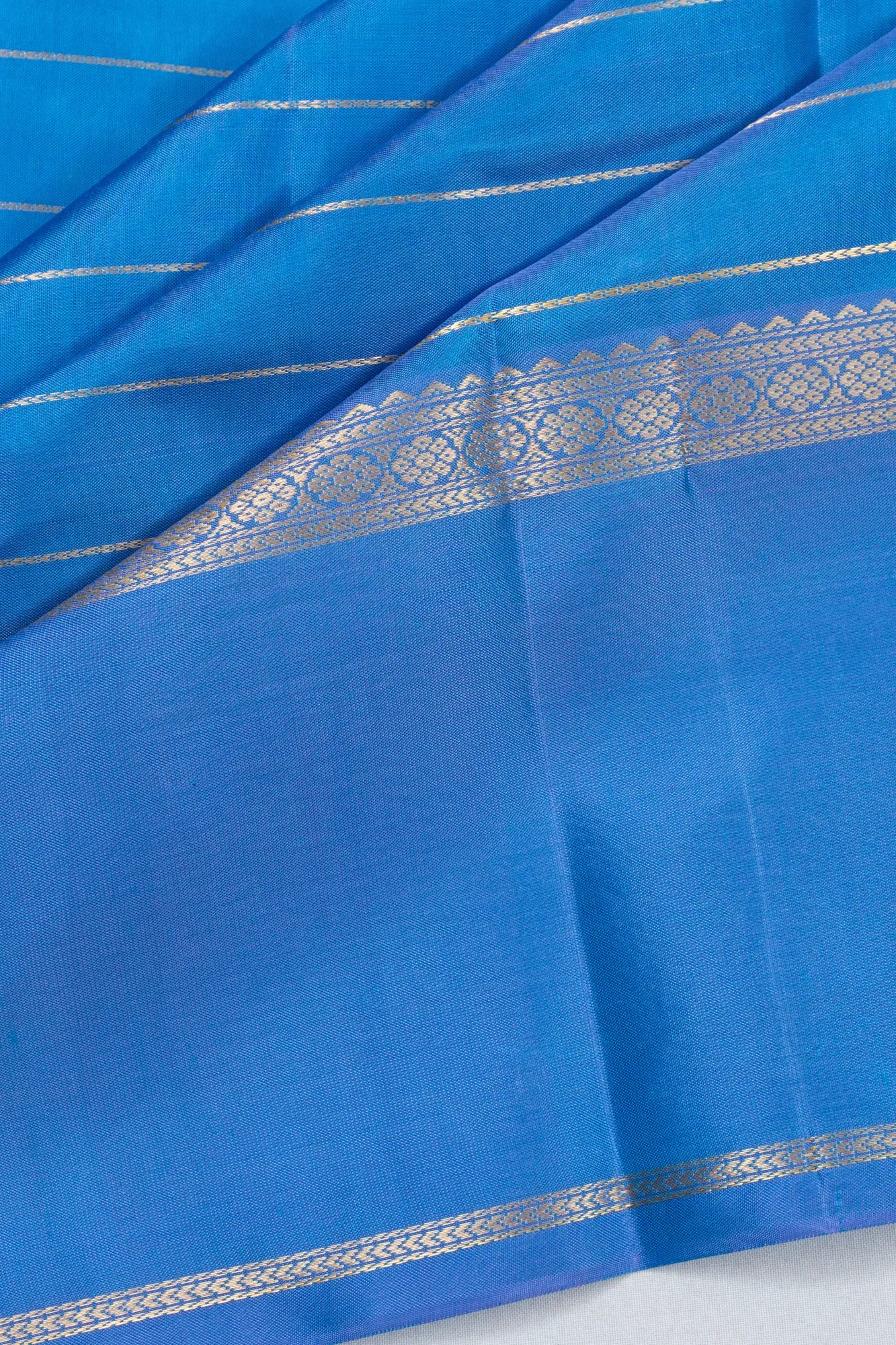 Classic Kanchipuram Silk Horizontal Lines Blue Saree