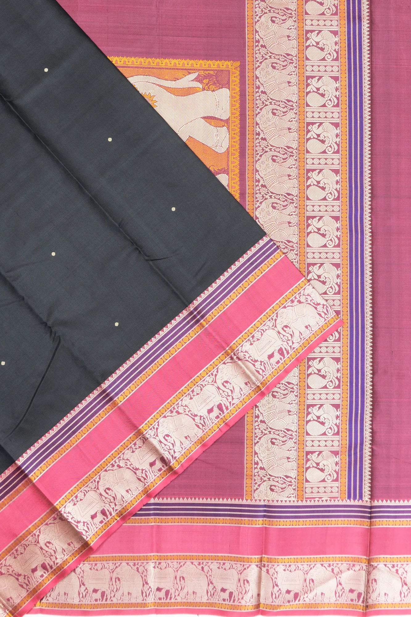Classic Zero Zari Kanchipuram Silk Butta Black Saree