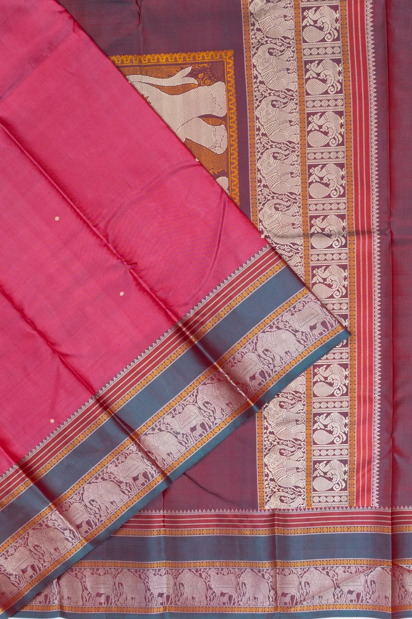 Classic Zero Zari Kanchipuram Silk Butta Pink Saree