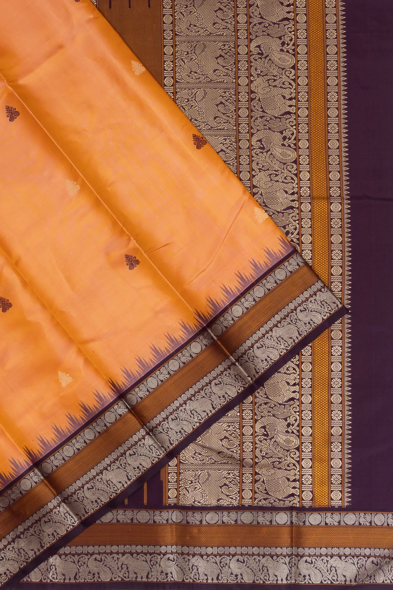 Classic Zero Zari Kanchipuram Silk Butta Orange Saree