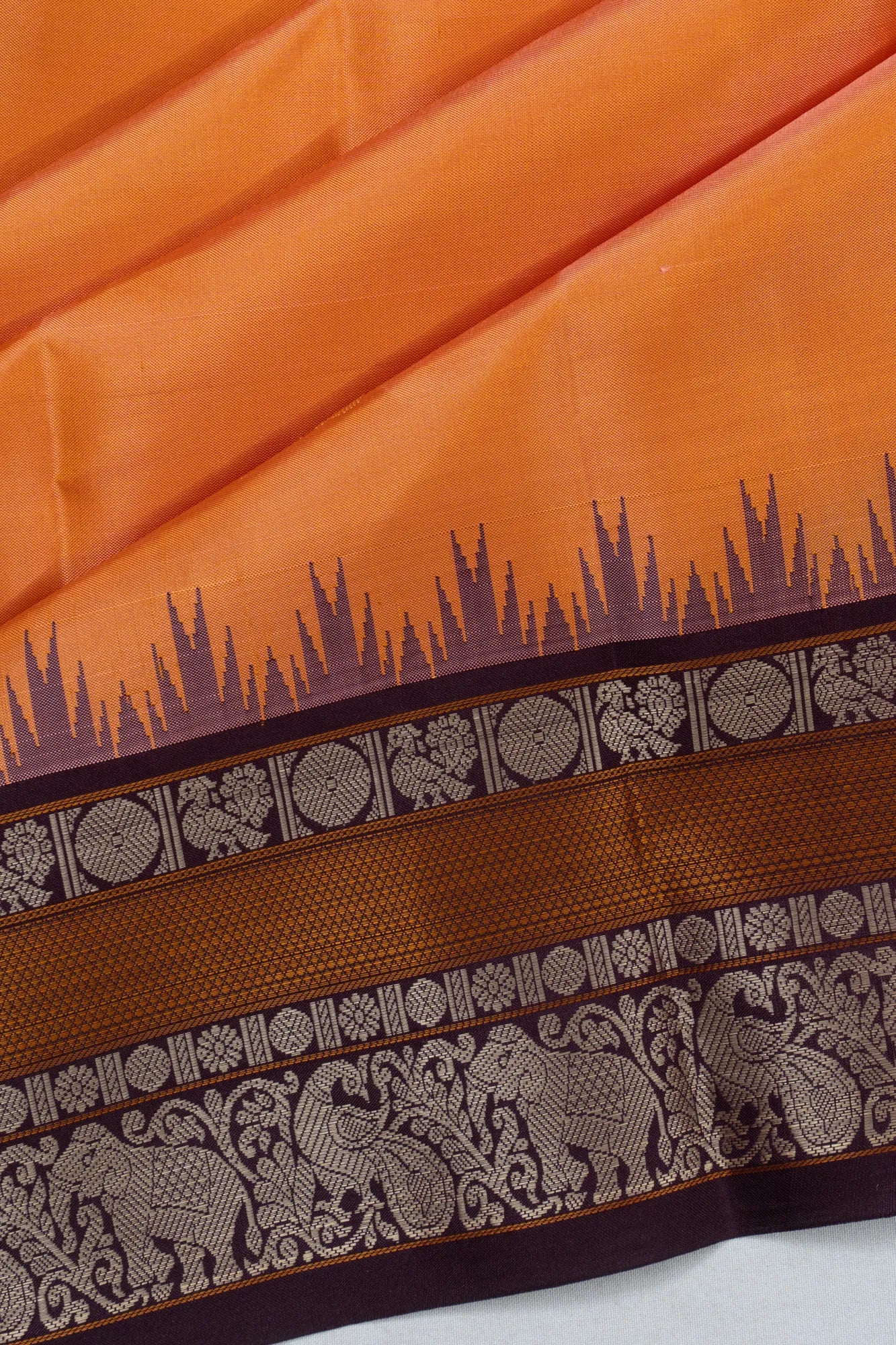 Classic Zero Zari Kanchipuram Silk Butta Orange Saree