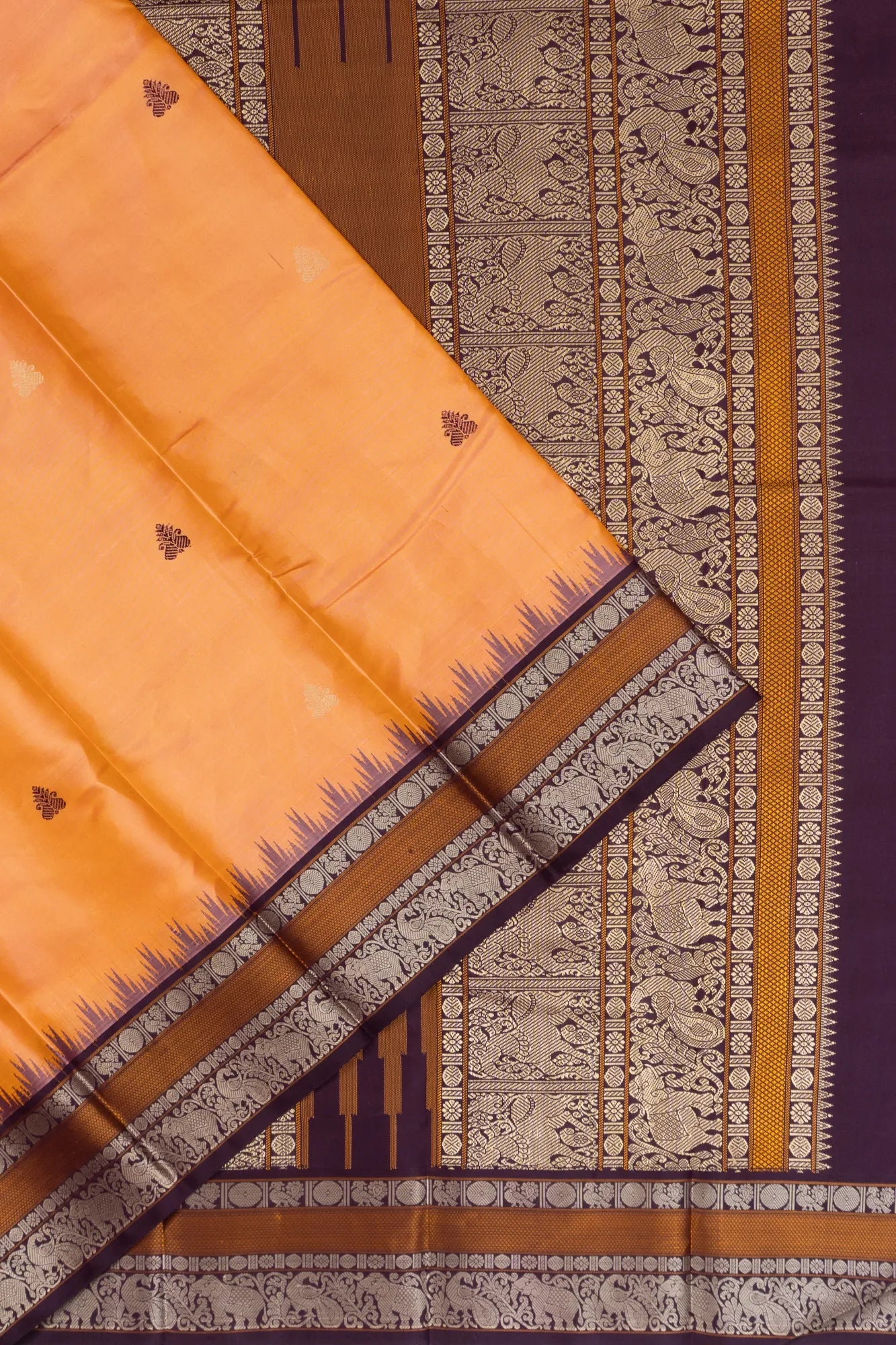 Classic Zero Zari Kanchipuram Silk Butta Orange Saree