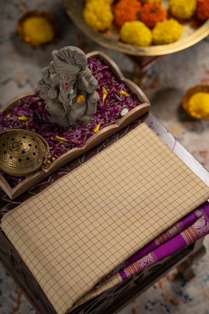 Classic Zero Zari Kanchipuram Silk Checks Lemon Yellow Saree