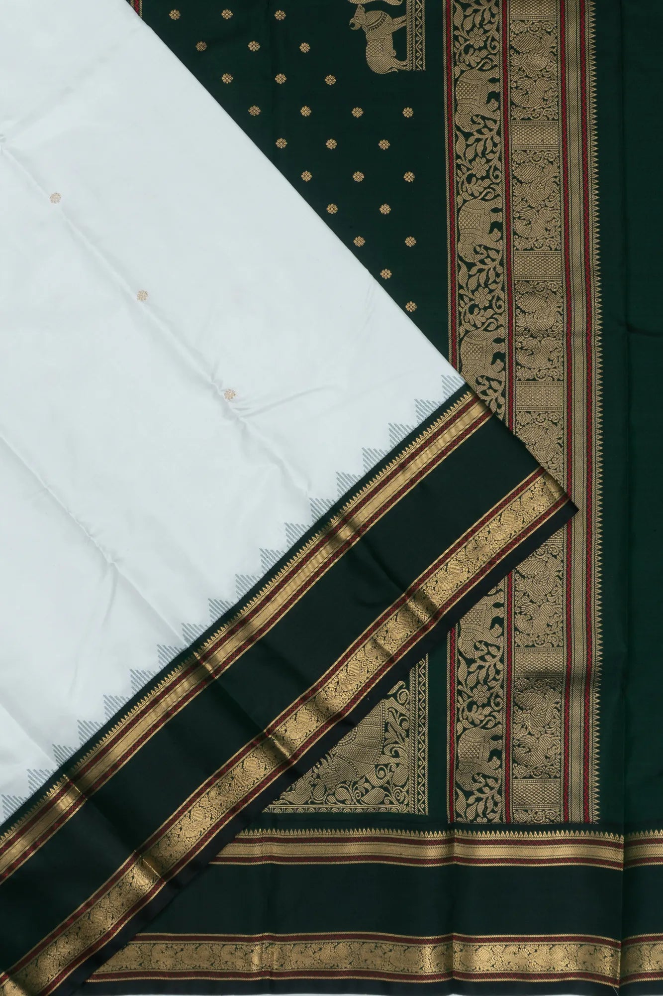 Classic Kanchipuram Silk Butta White Saree With Rettai Pettu Border