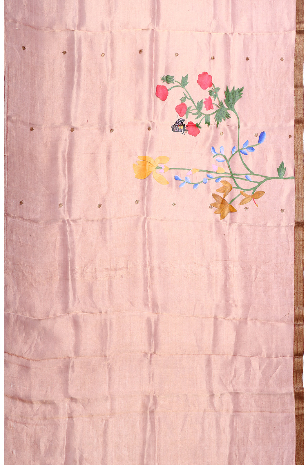 Organza Tissue Butta Pink Saree With Hand Painted