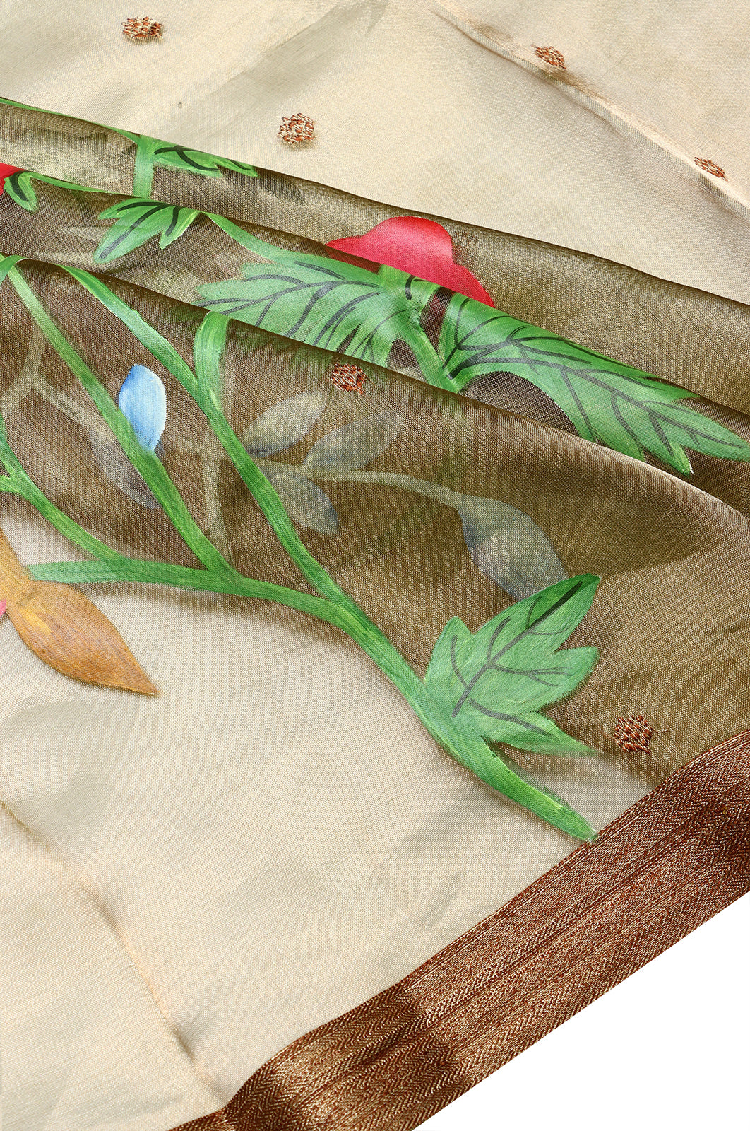 Organza Tissue Butta Yellow Saree With Hand Painted