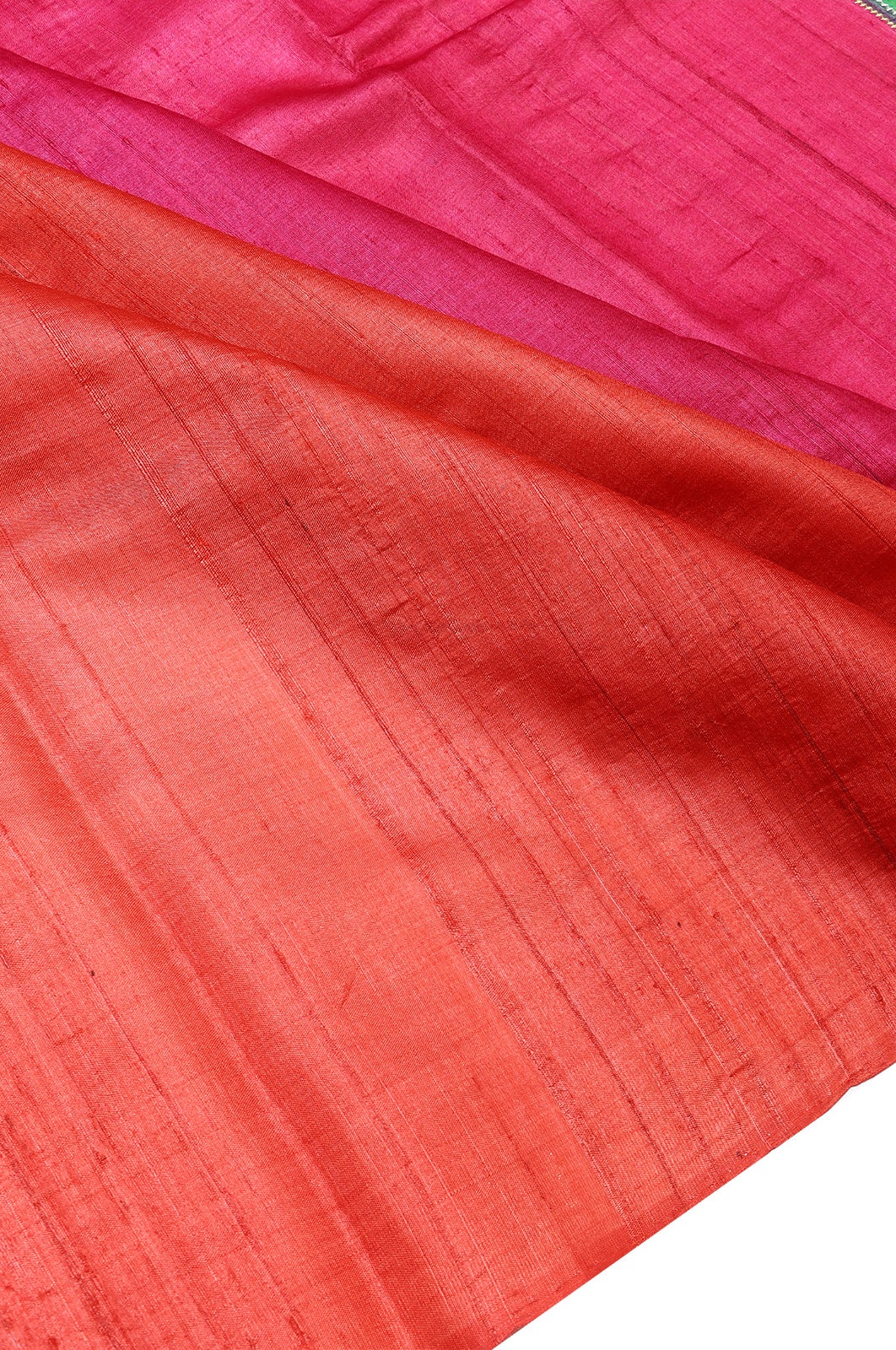 Tussar Embroidery Butta Brick Red Saree