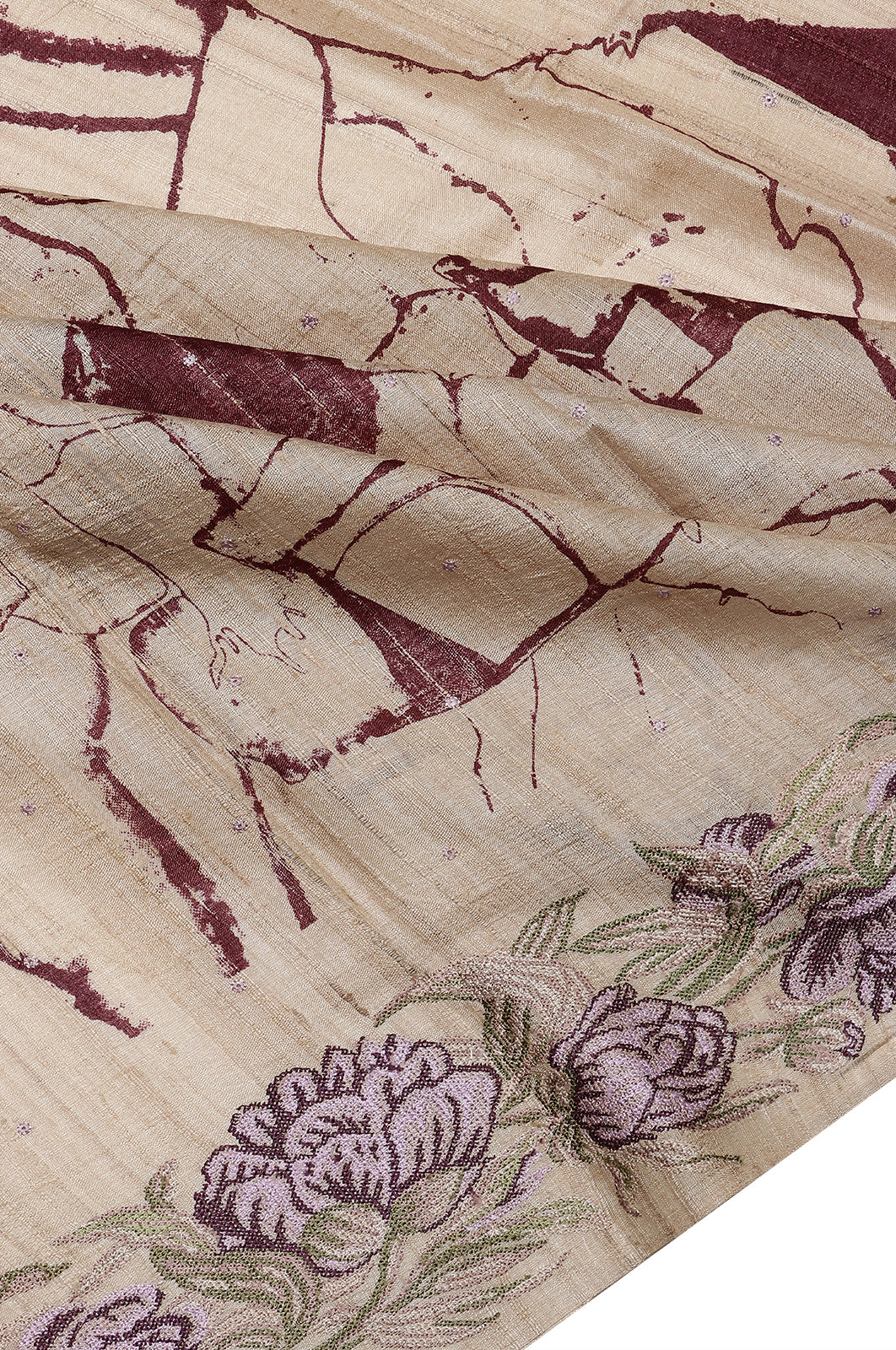 Tussar Printed Cream Saree With Embroidery Border