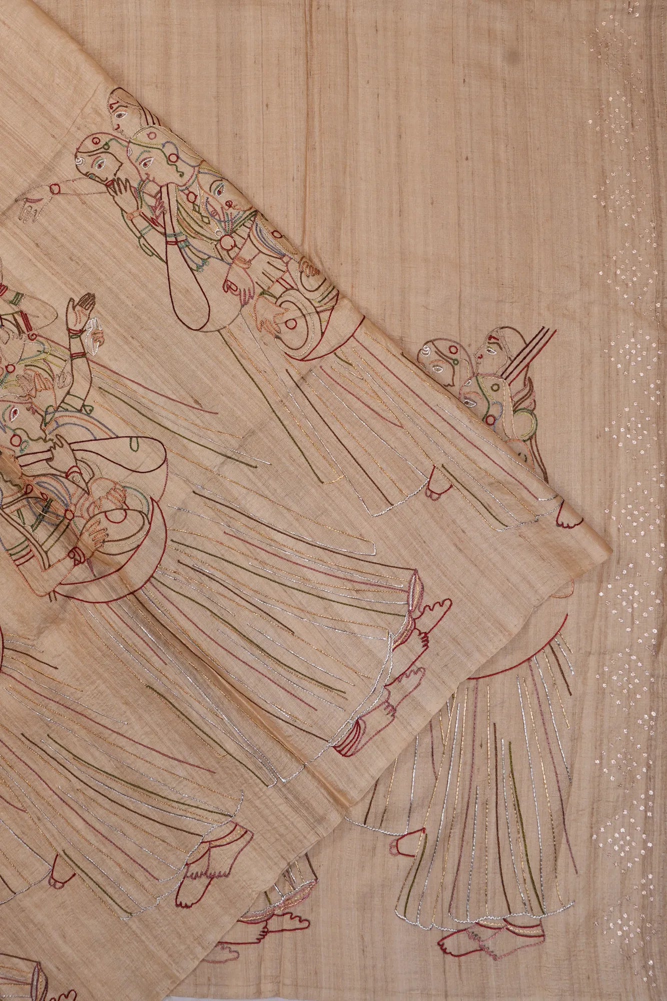 Tussar Embroidery Beige Saree