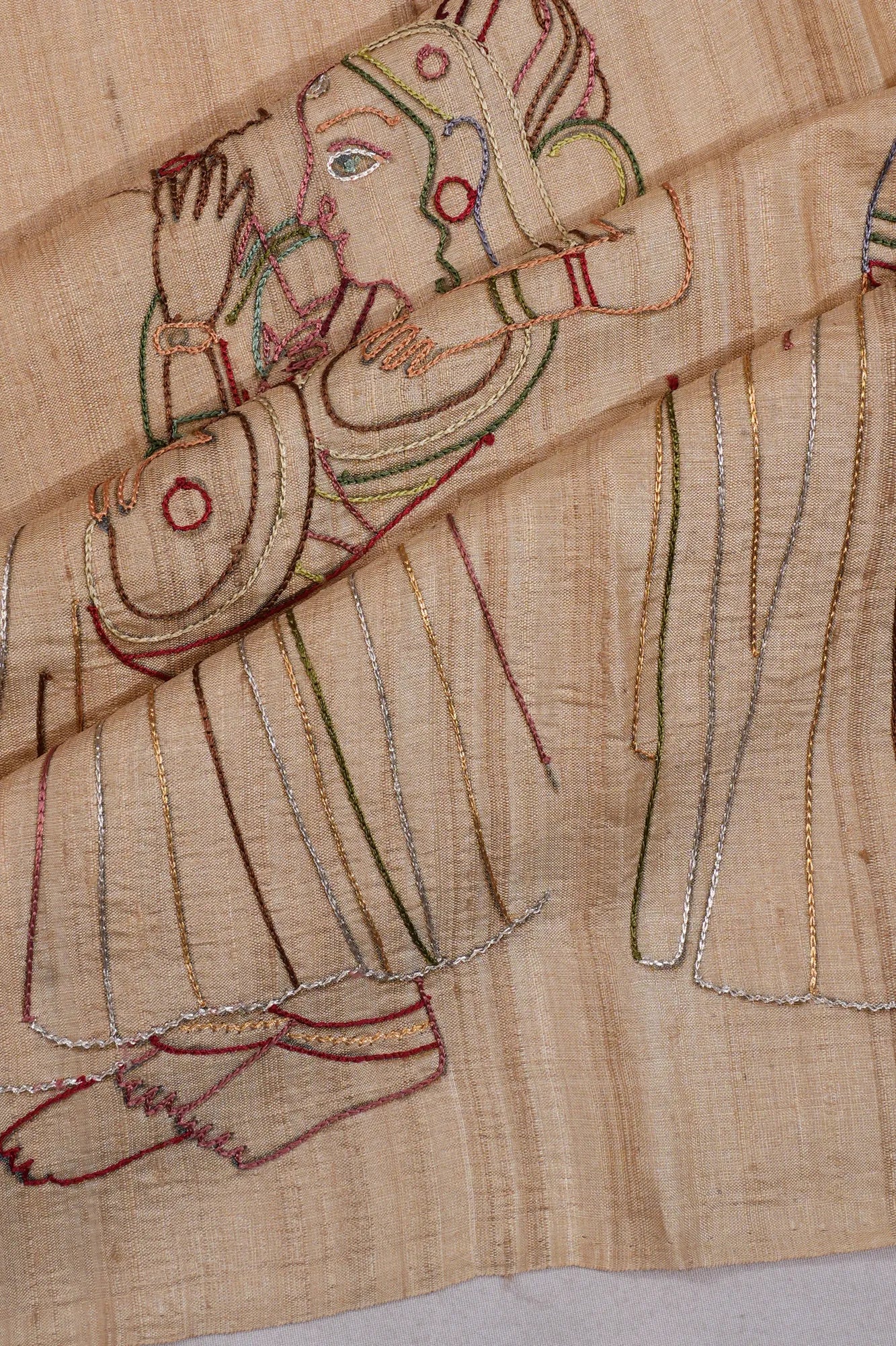 Tussar Embroidery Beige Saree