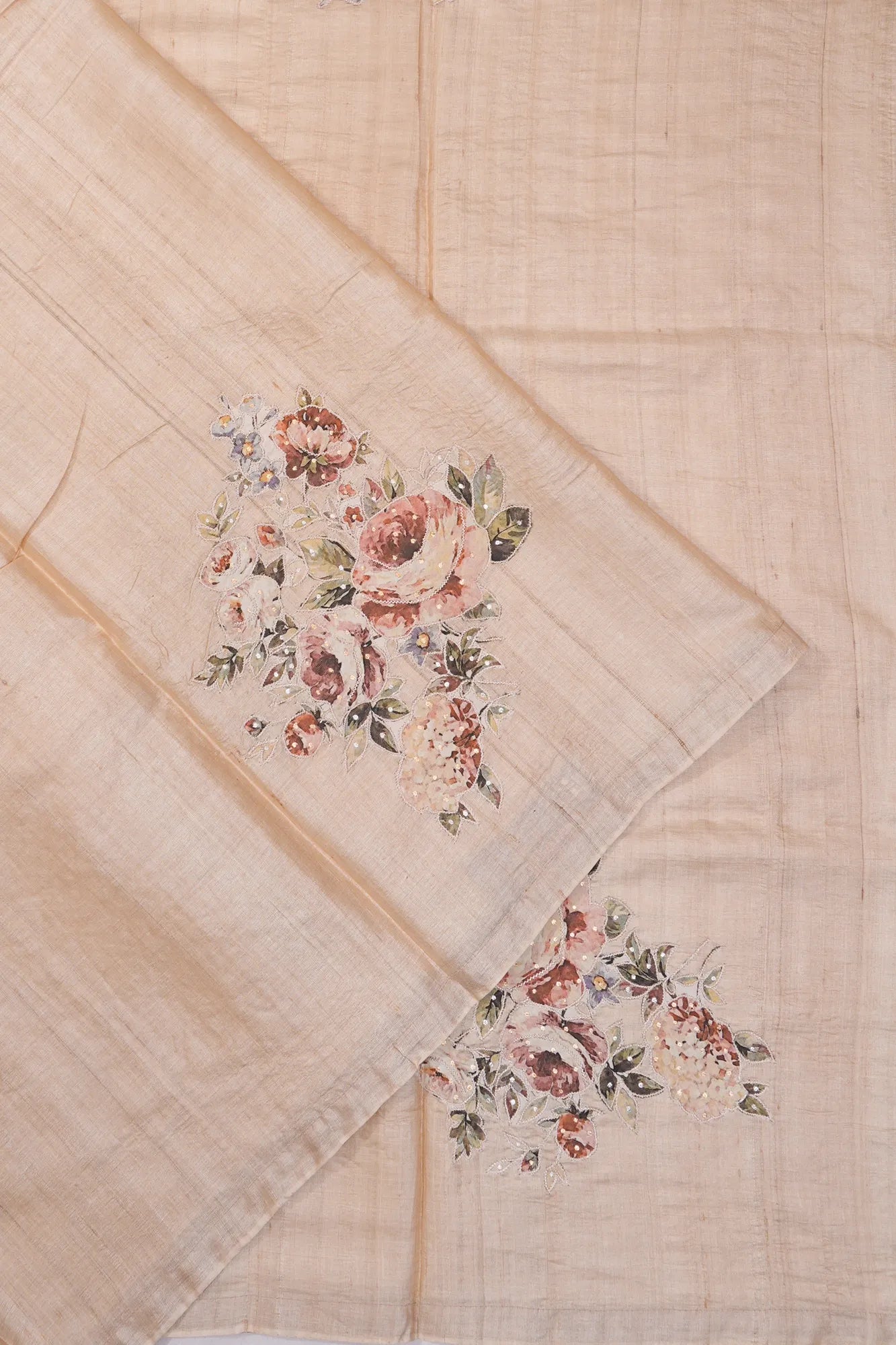 Tussar Printed With Sequin Work Peach Saree