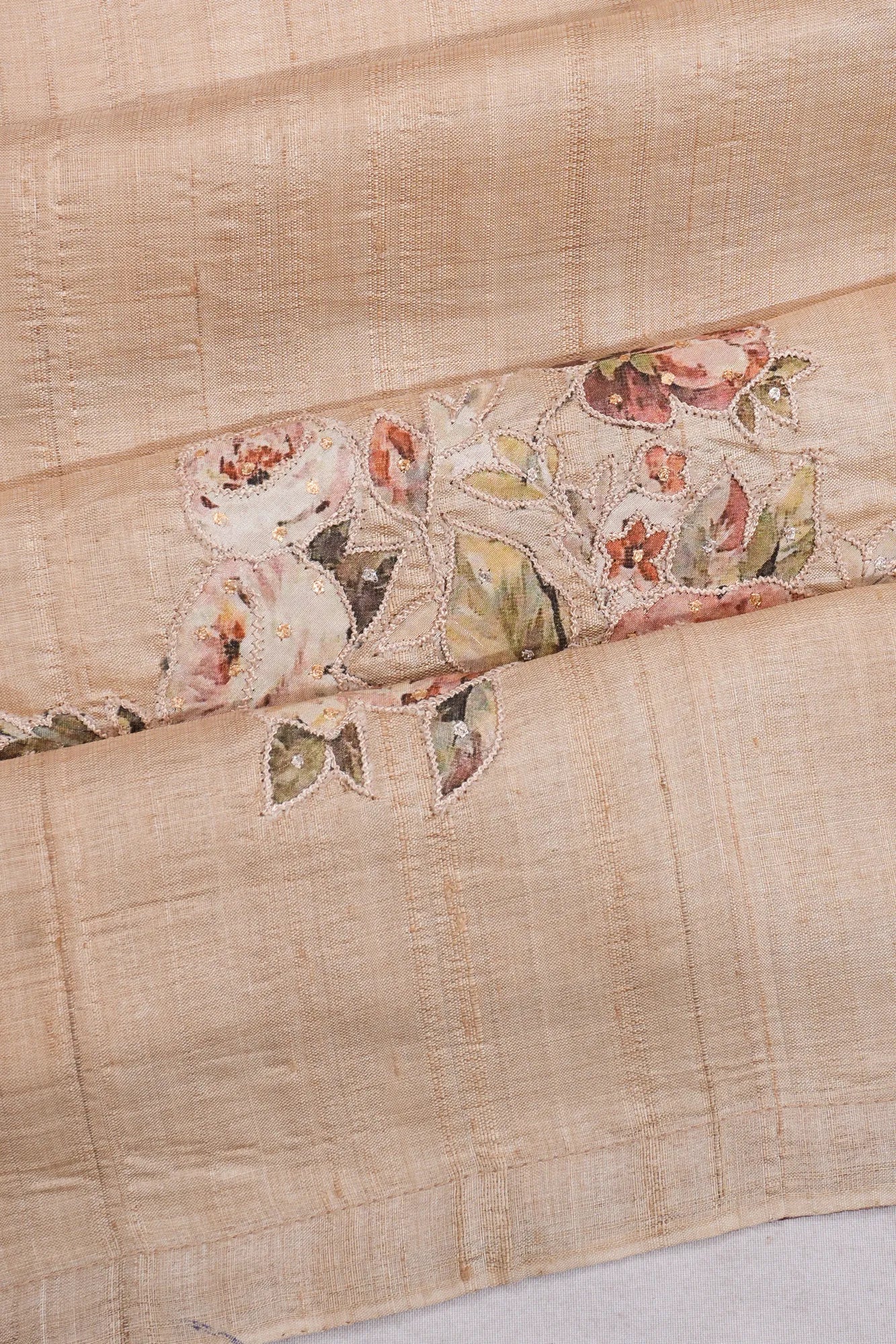 Tussar Printed With Sequin Work Peach Saree