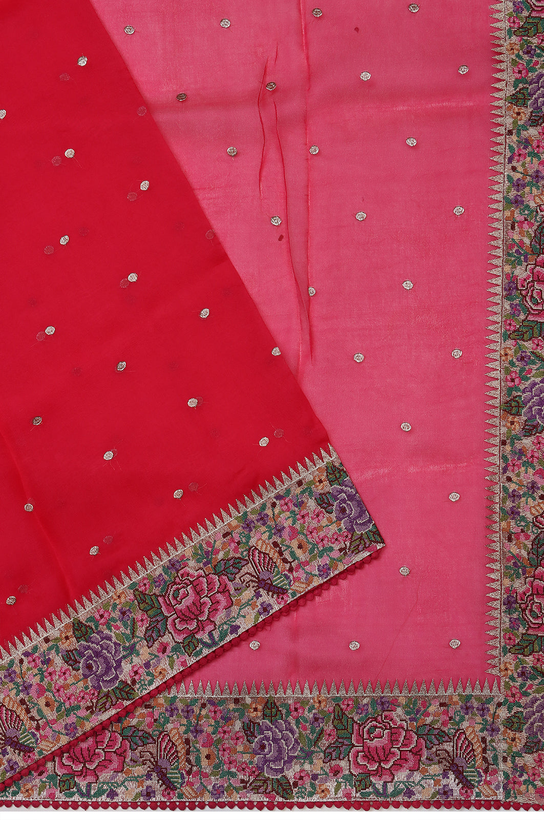 Organza Butta Red Saree With Embroidery Border