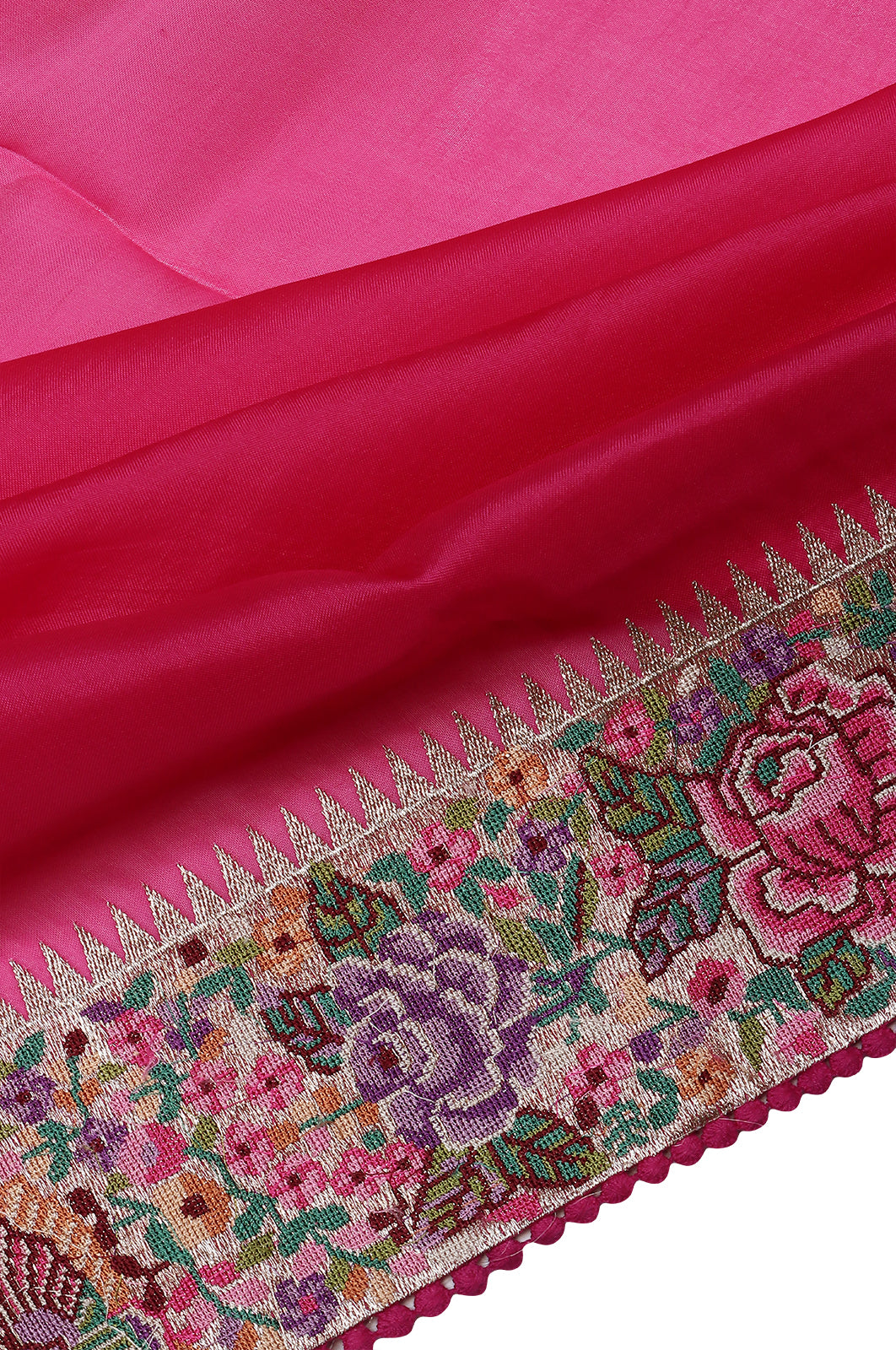 Organza Plain Pink Saree With Embroidery Border