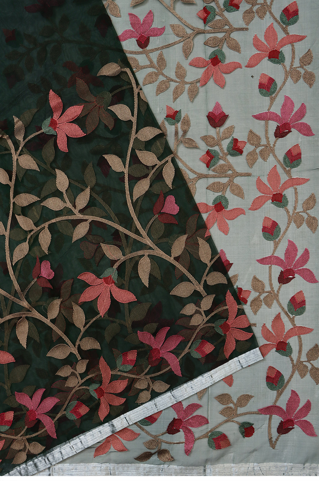 Organza Embroidery Dark Green Saree