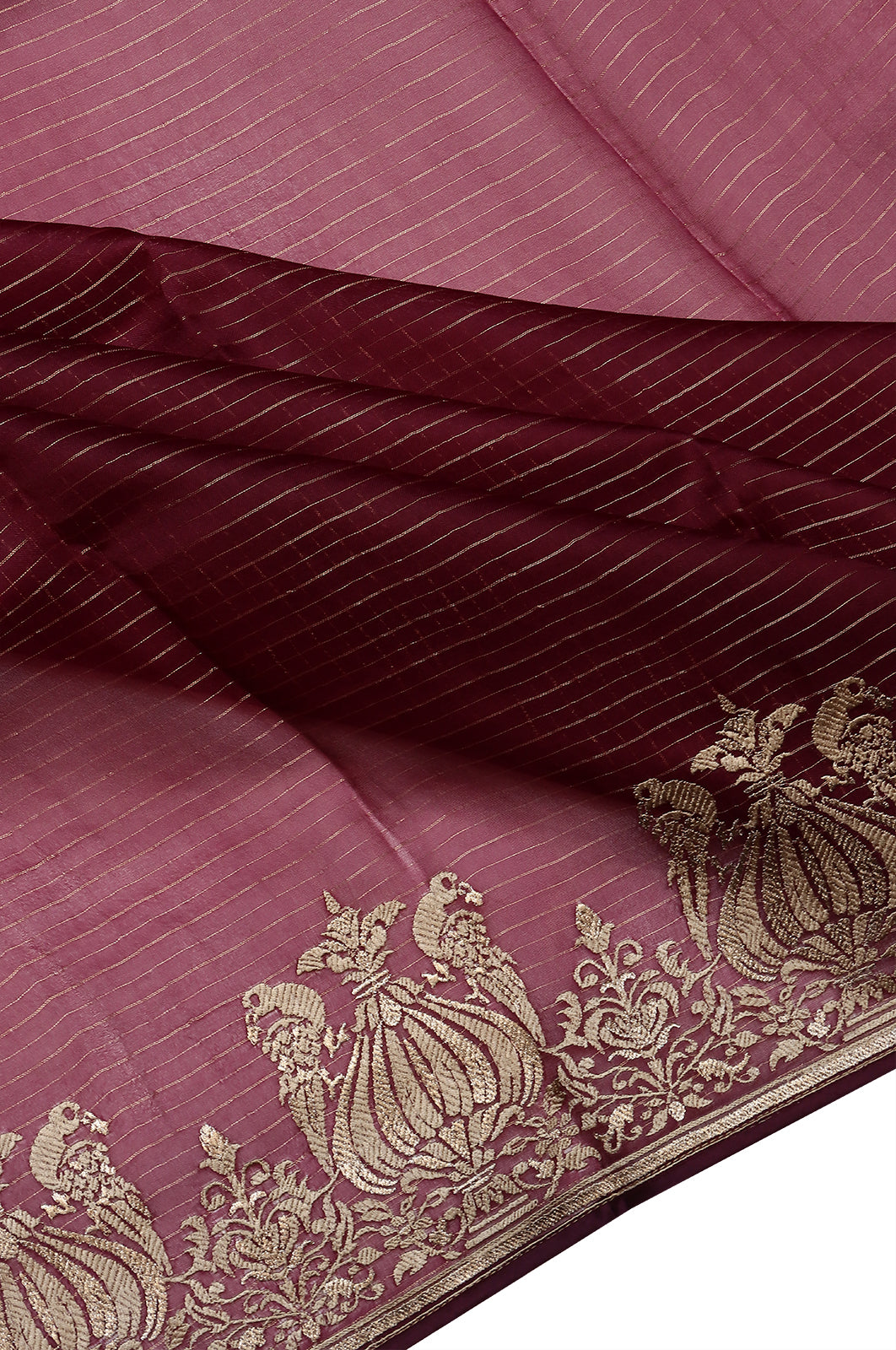 Organza Horizontal Lines Maroon Saree With Embroidery Border