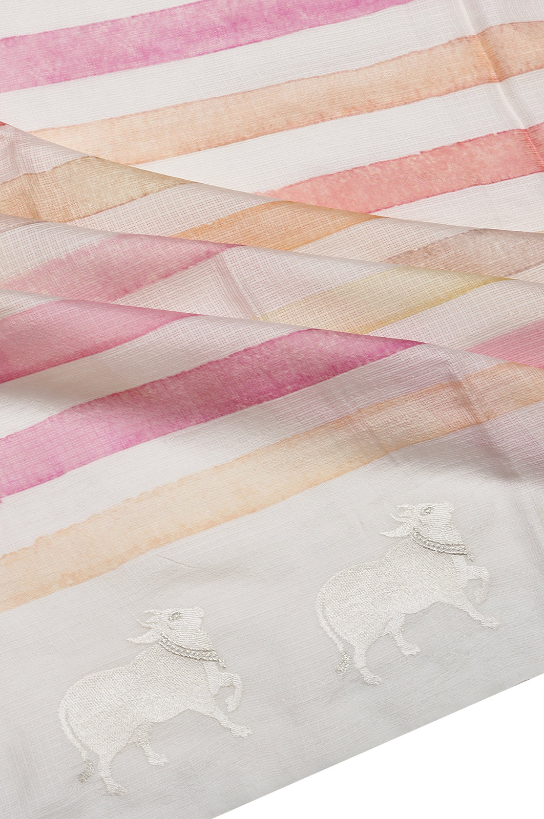 Kota Soft Silk Lines Multicolour White Saree With Embroidery Border