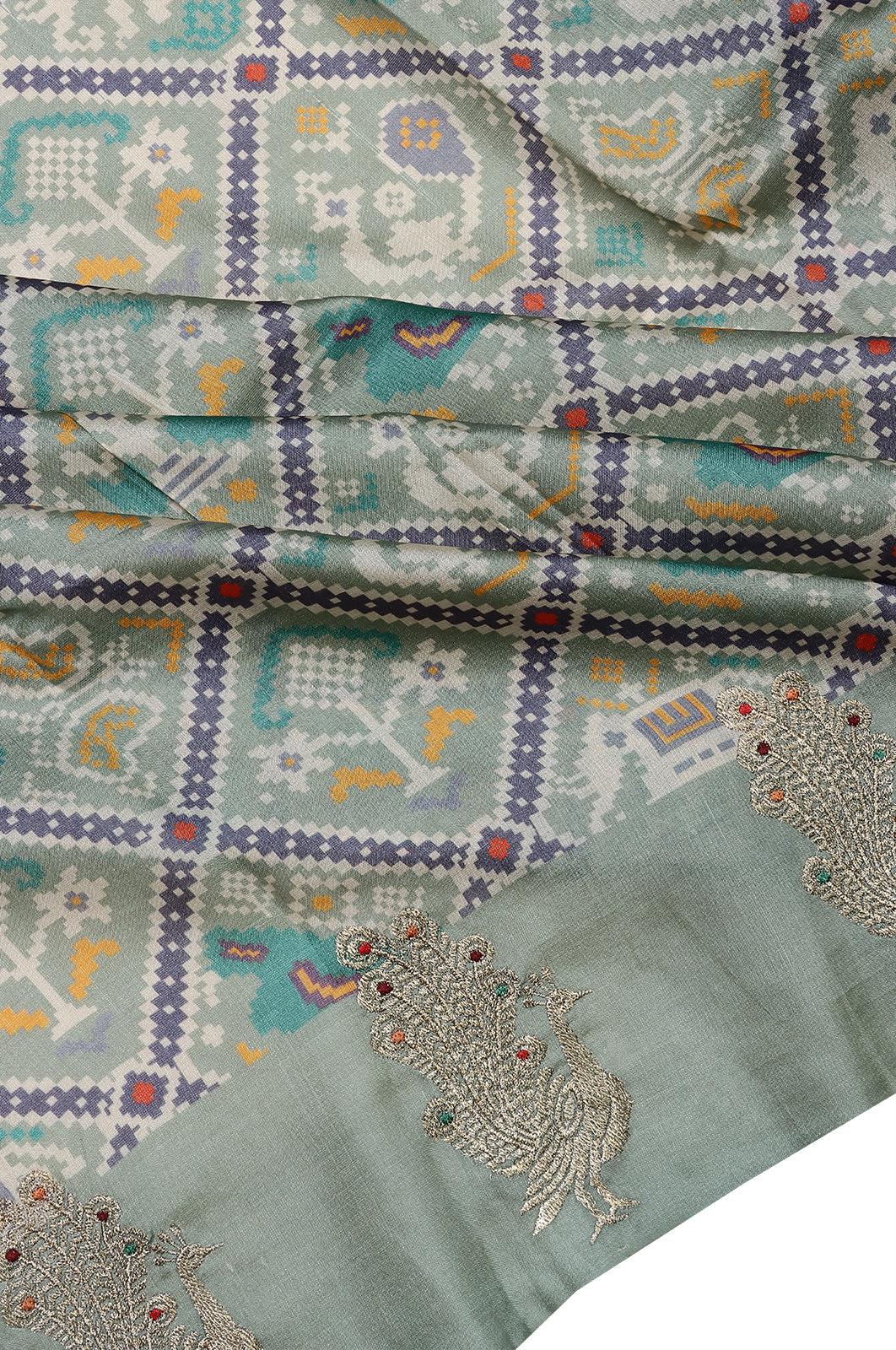 Tussar Printed Grey Saree With Embroidery Border