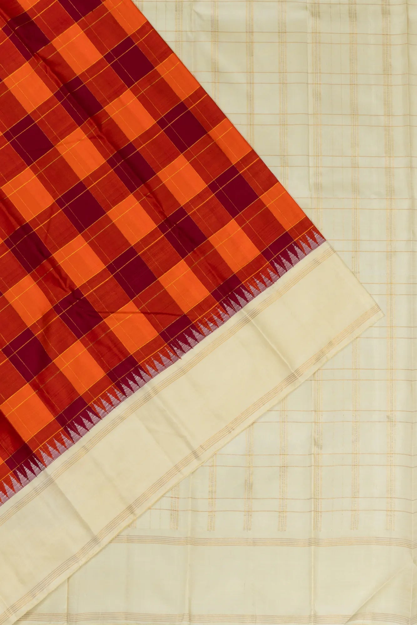 Classic Kanchipuram Silk Checks Orange Saree