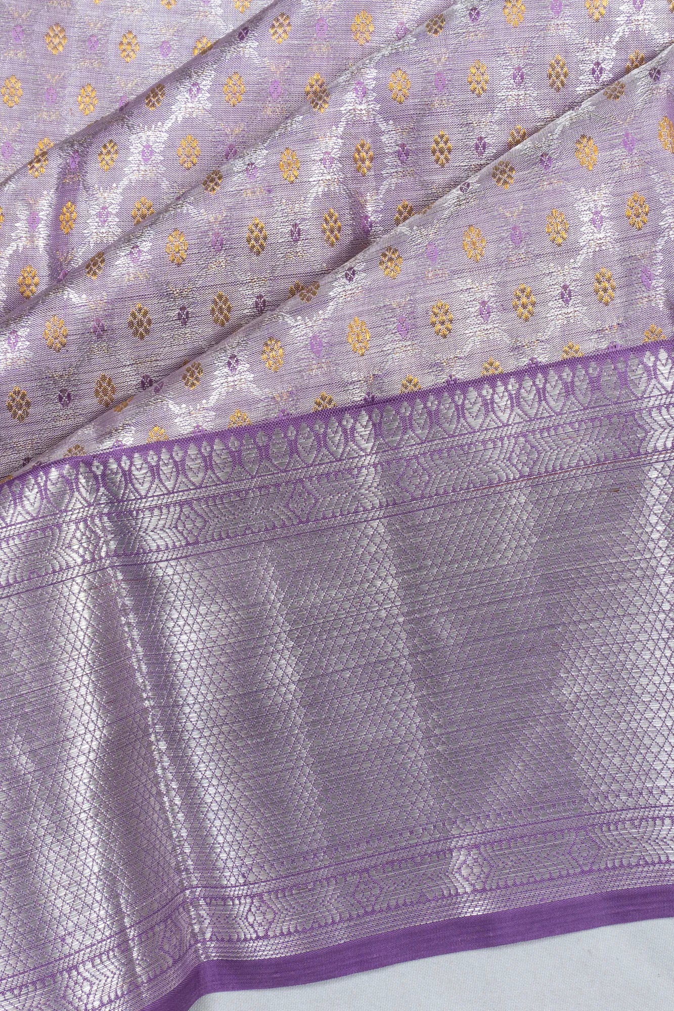 Kanchipuram Silk Tissue Brocade Lavender Saree