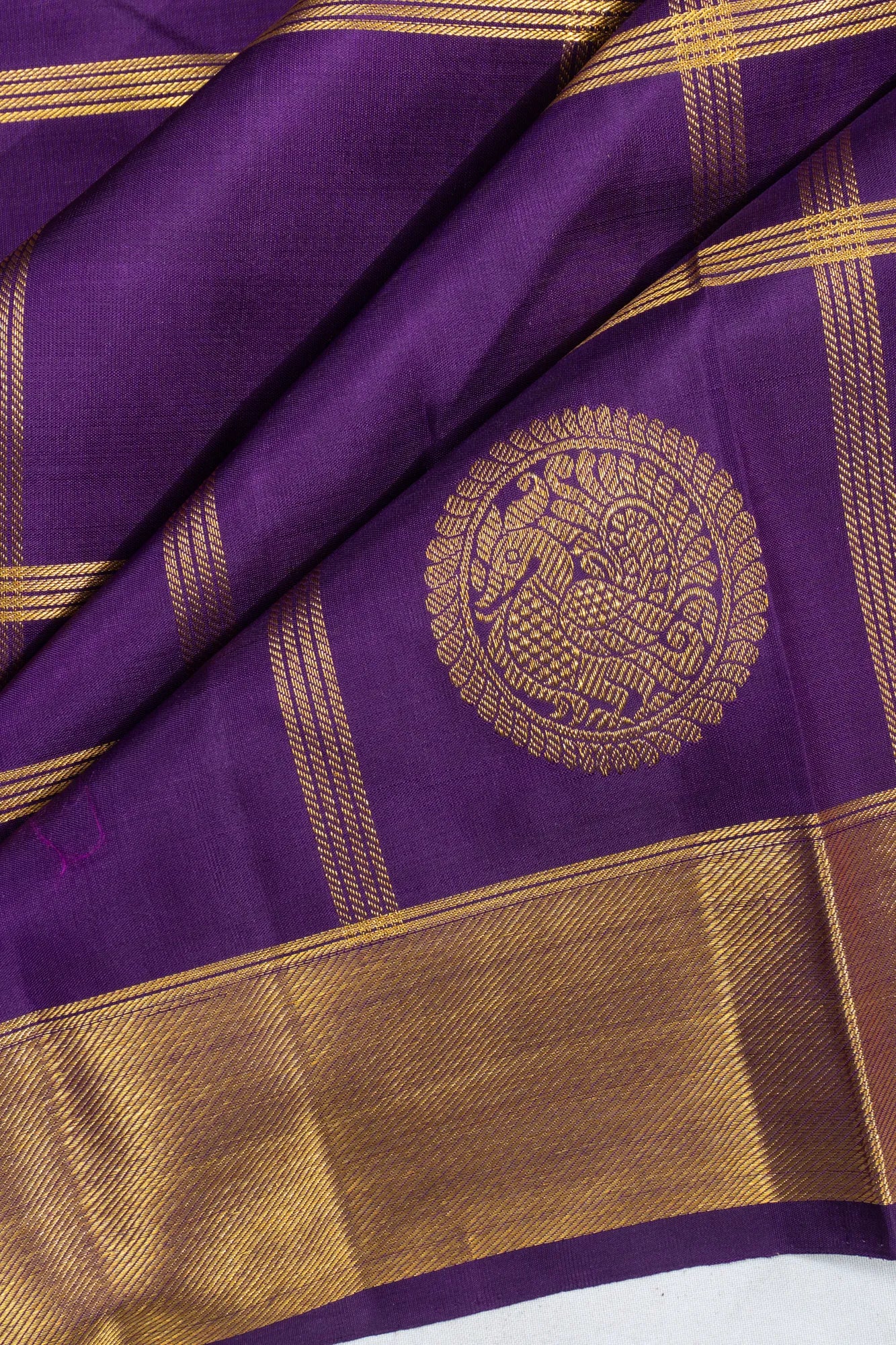 Classic Kanchipuram Silk Checks And Butta Purple Saree
