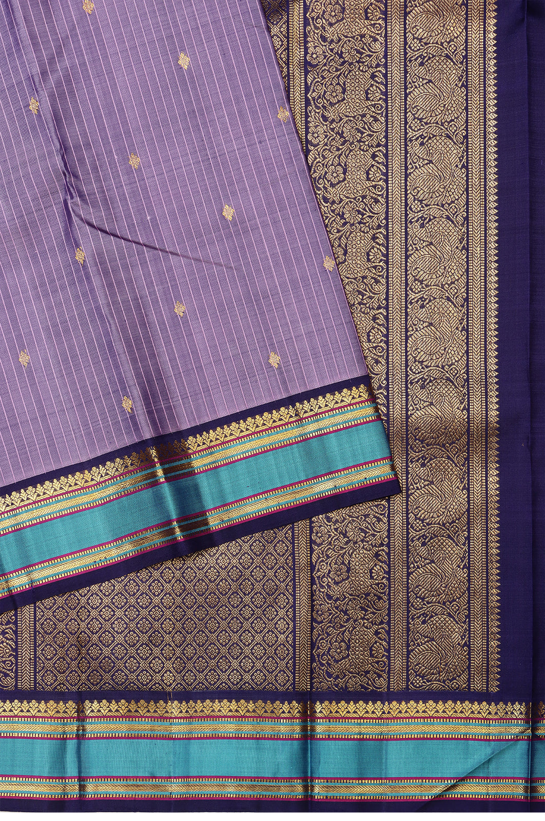Taranga Kanchi Silk Vertical Lines And Butta Lavender Saree