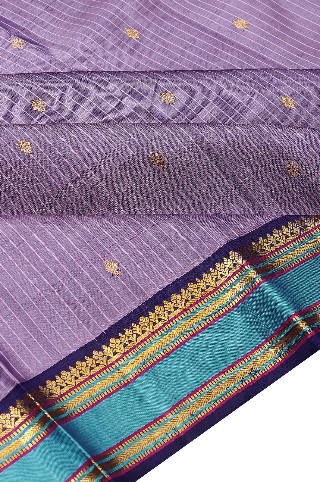 Taranga Kanchi Silk Vertical Lines And Butta Lavender Saree