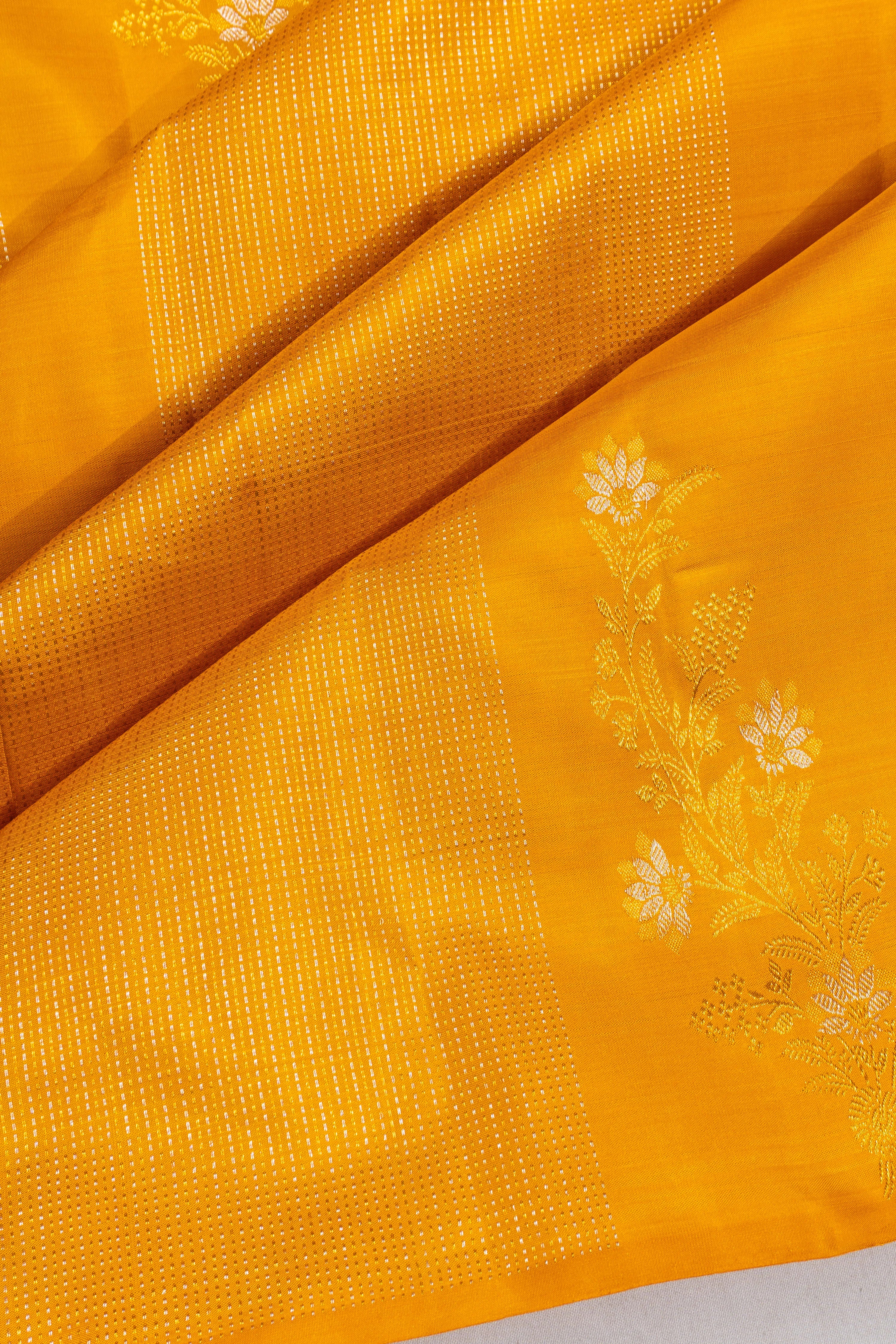 Kanchipuram Silk Brocade And Butta Yellow Saree