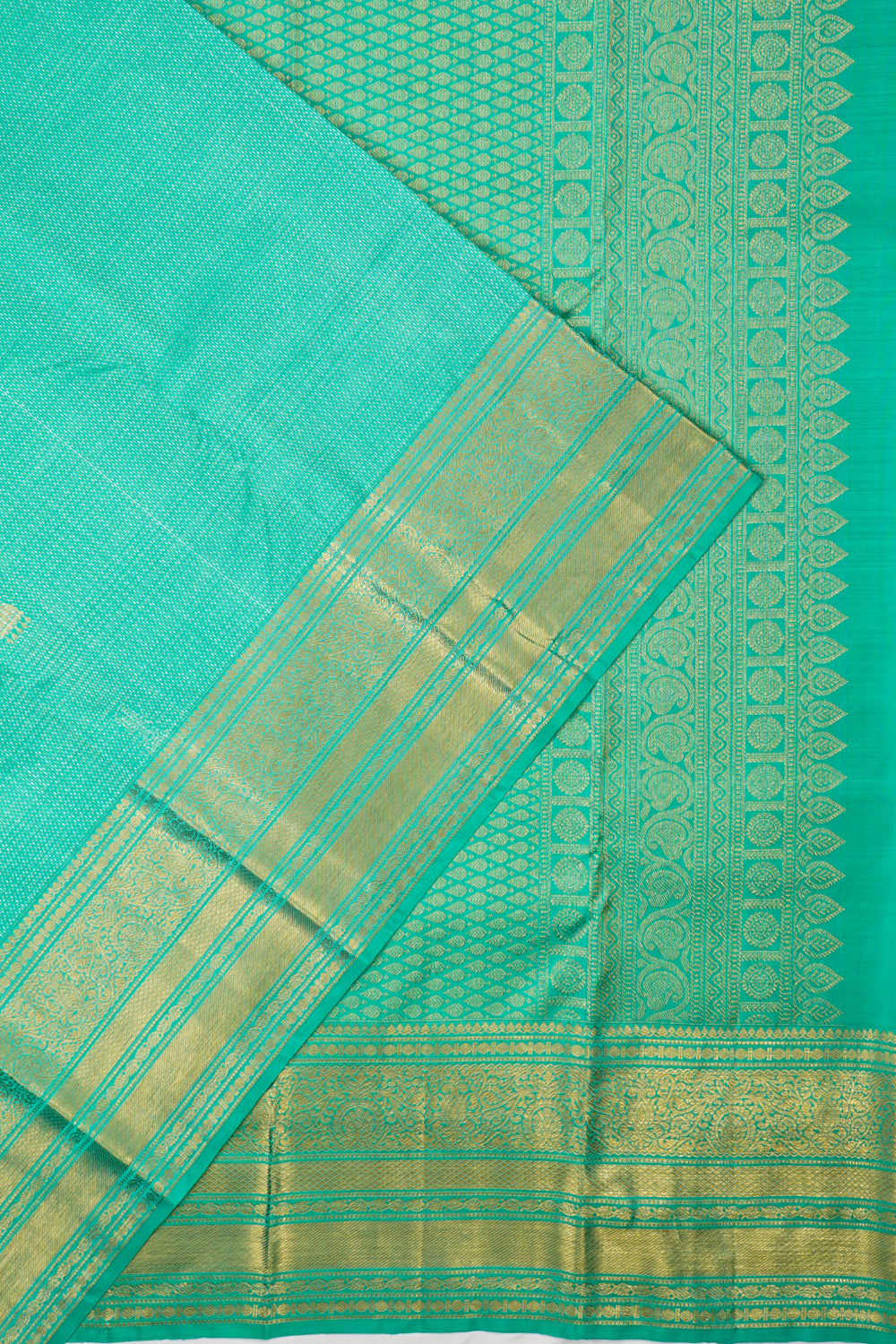 Kanchipuram Silk Brocade And Butta Sea Green Saree