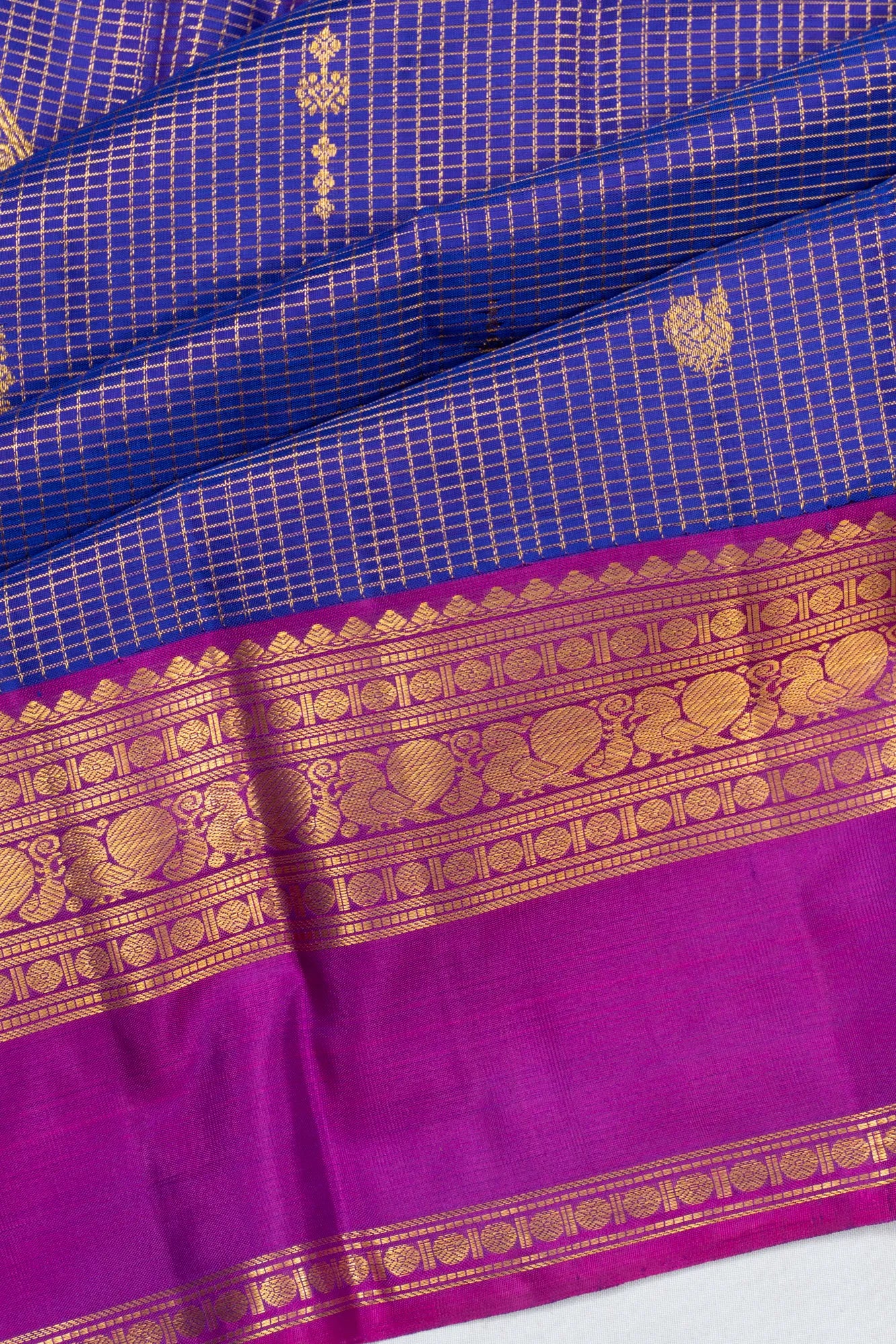 Classic Kanchipuram Silk Checks And Butta Blue Saree